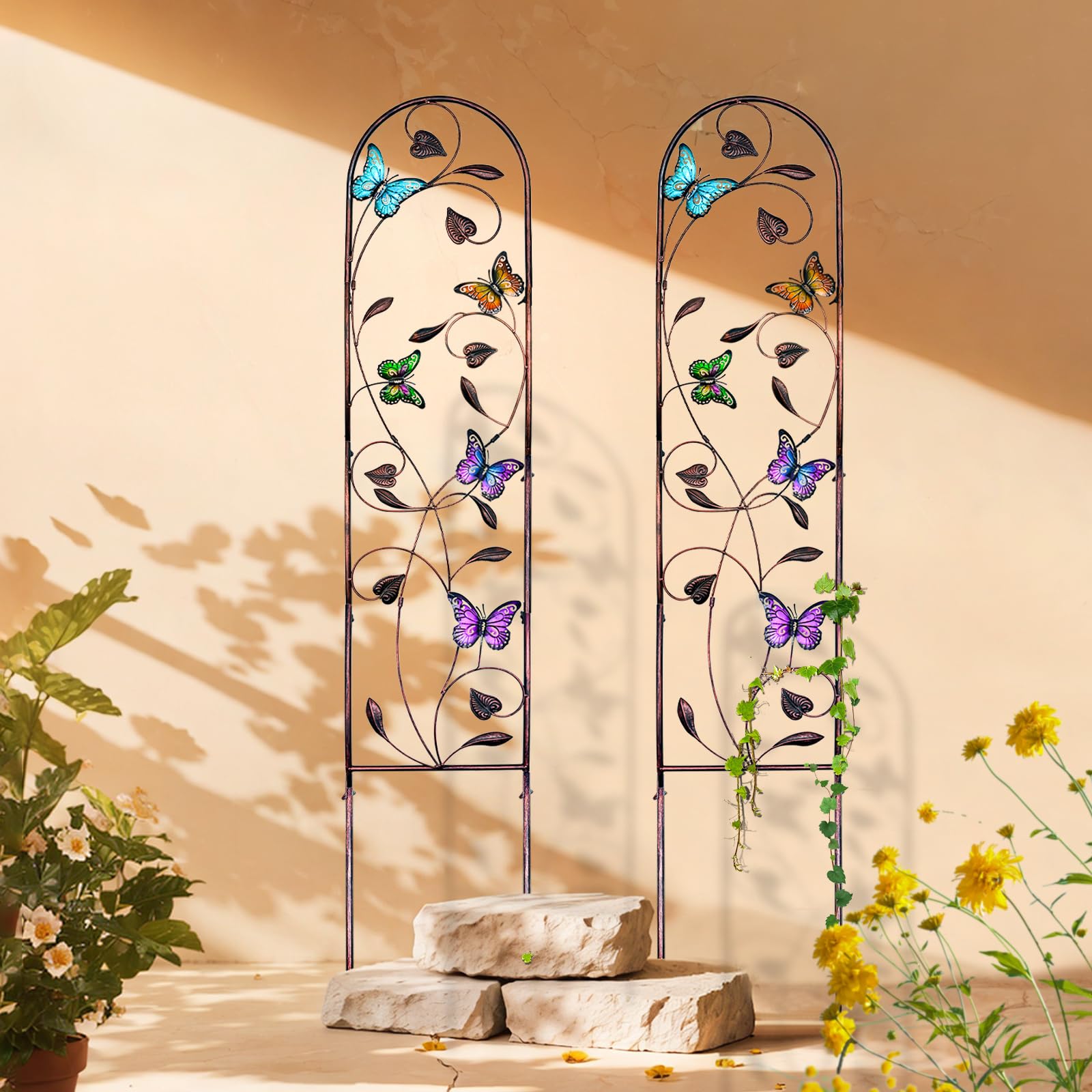 aboxoo Juego de 2 enrejados de jardín de Metal de Mariposa para Plantas trepadoras, Enrejado Decorativo de Flores al Aire Libre para Patio al Aire Libre, jardín, césped, Patio, Soportes de Pared, 60