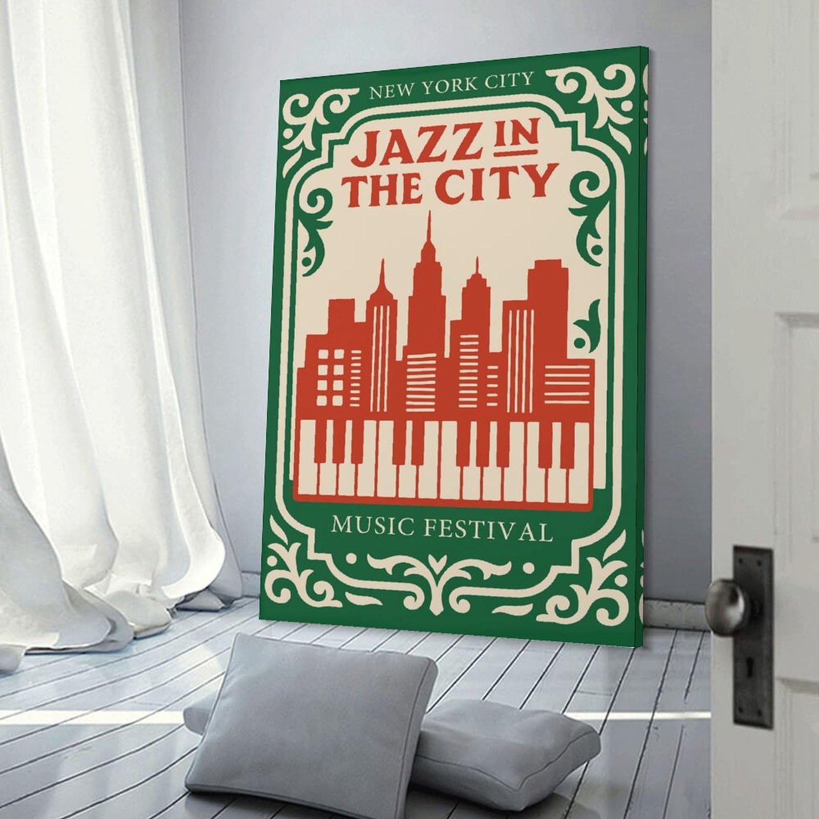 Junmoney Canvas Wall Decor Jazz in The City Music Festival, 08x12inch(20x30cm), for Flats, Guest Rooms Or Compact Rooms, A Simple Refresh for Blank Walls