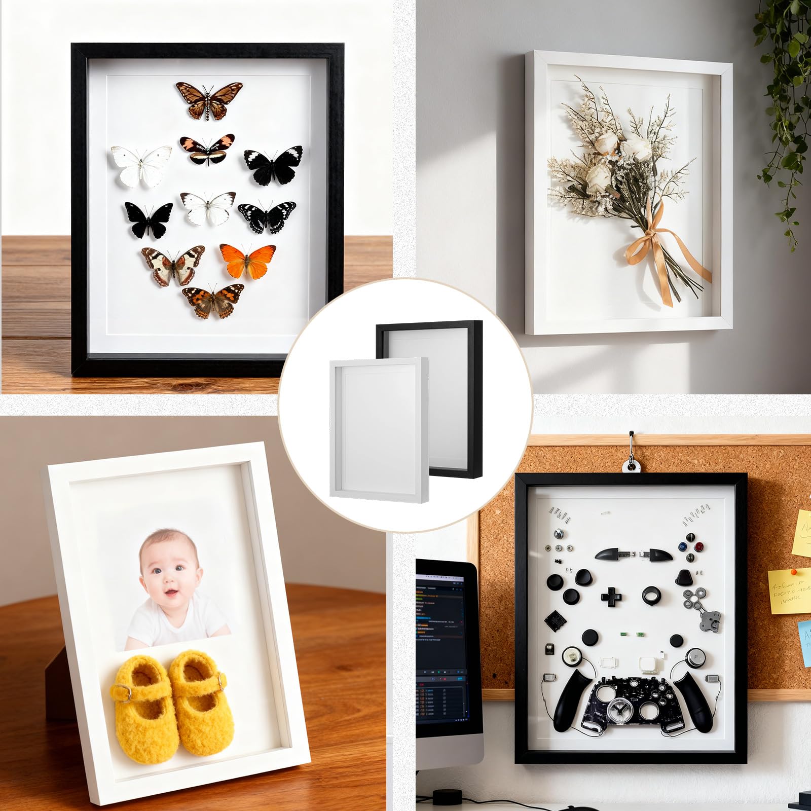 3d Bilderrahmen zum Befüllen Groß: 3 cm Tiefer Rahmen 40x50 Schwarz für Gegenstände Geschenk - Dicker Objektrahmen Schaukasten für Trikot T-shirt Foto Collage