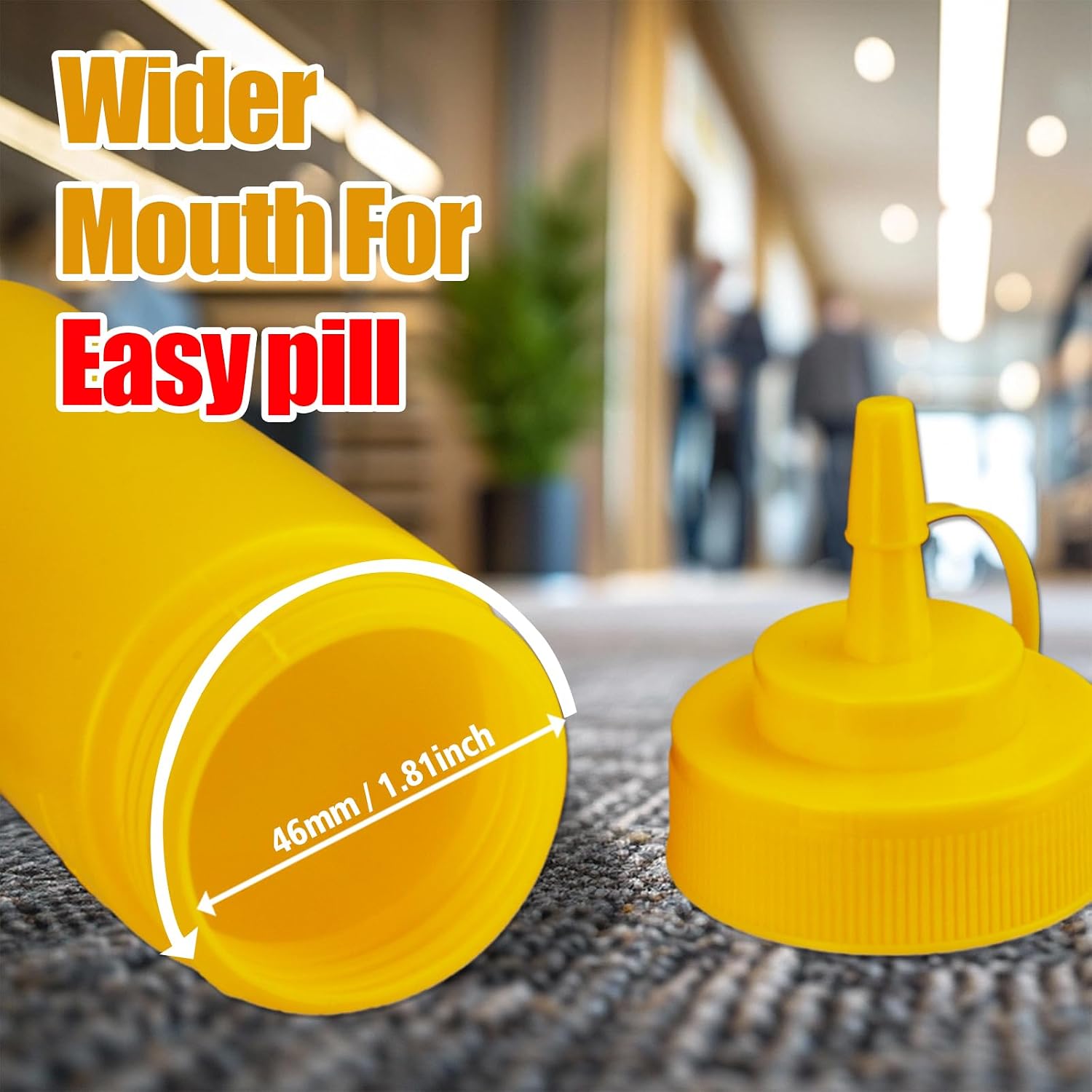 Squeeze Bottles for Sauces,Leak-Proof Condiment Dispenser, BPA-Free Kitchen Restaurant Squeeze Bottle Set with Wide Mouth for Ketchup, Mustard,Syrup,Dressings (Yellow, 4Pack-24oz(600ml))