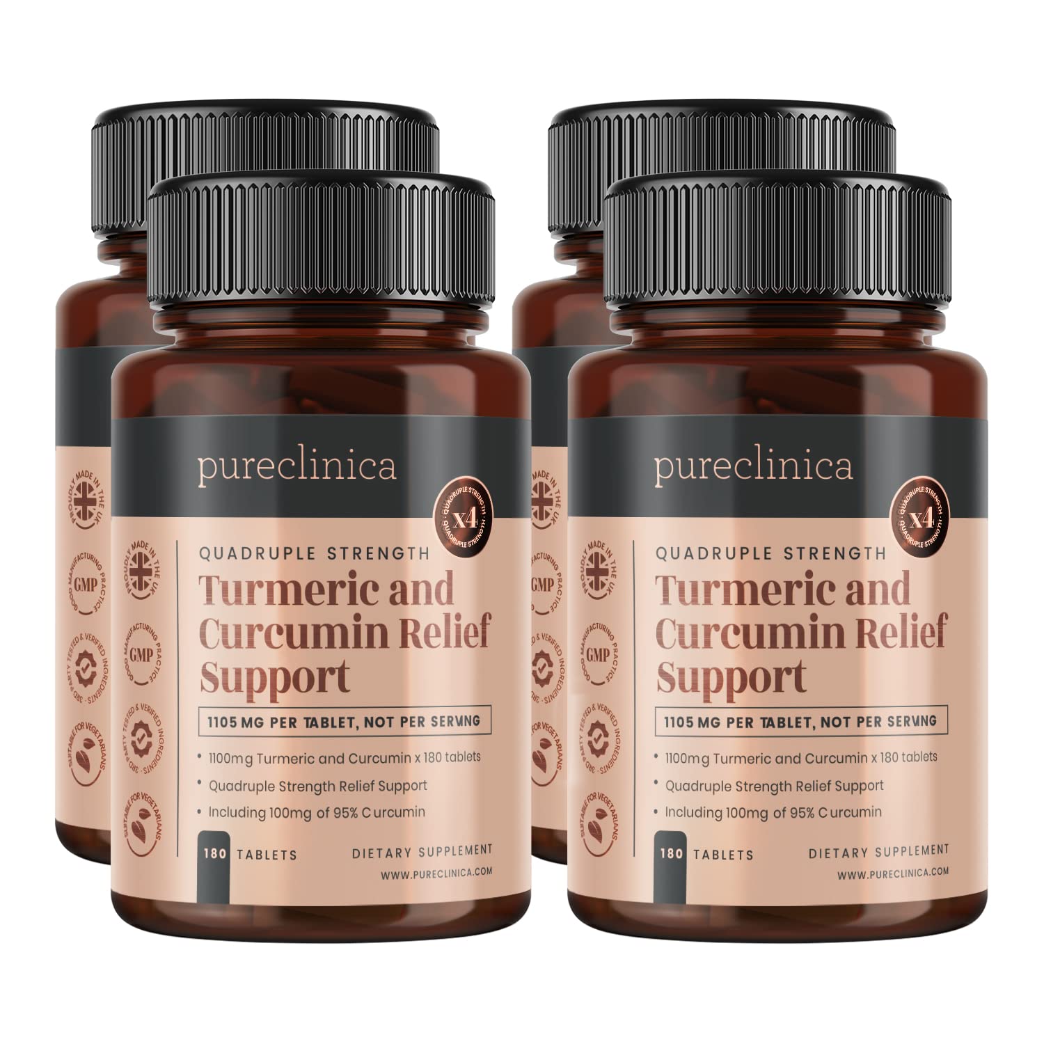 Curcumine de Curcuma - 1000mg x 720 comprimés (4 bouteilles) – Contient 95% de Curcumine – Poudre de racine de Curcuma contenant des curcuminoïdes