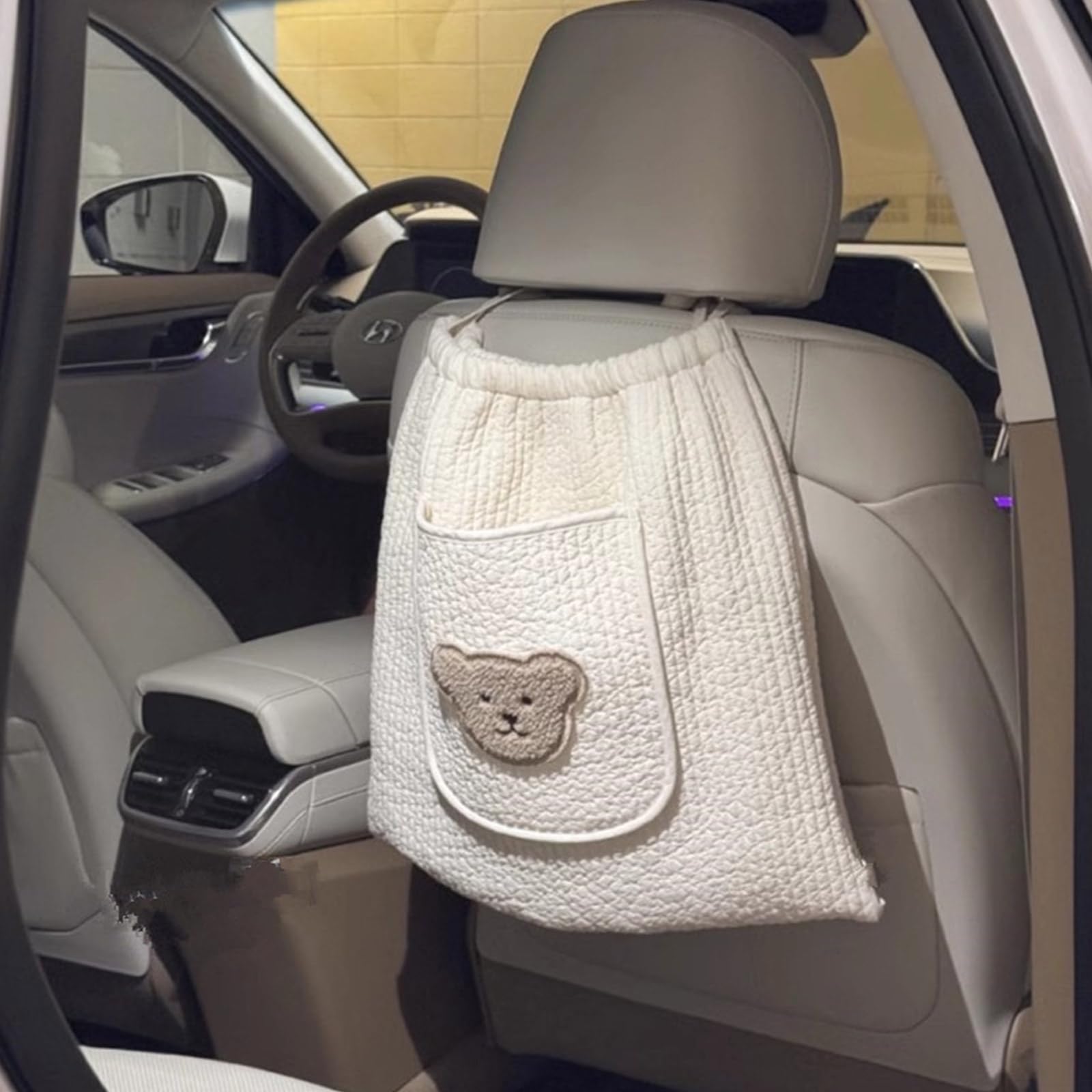 Borsa da appendere per passeggini e passeggini, borsa portaoggetti con orsetto ricamato, borsa multifunzionale organizer per pannolini