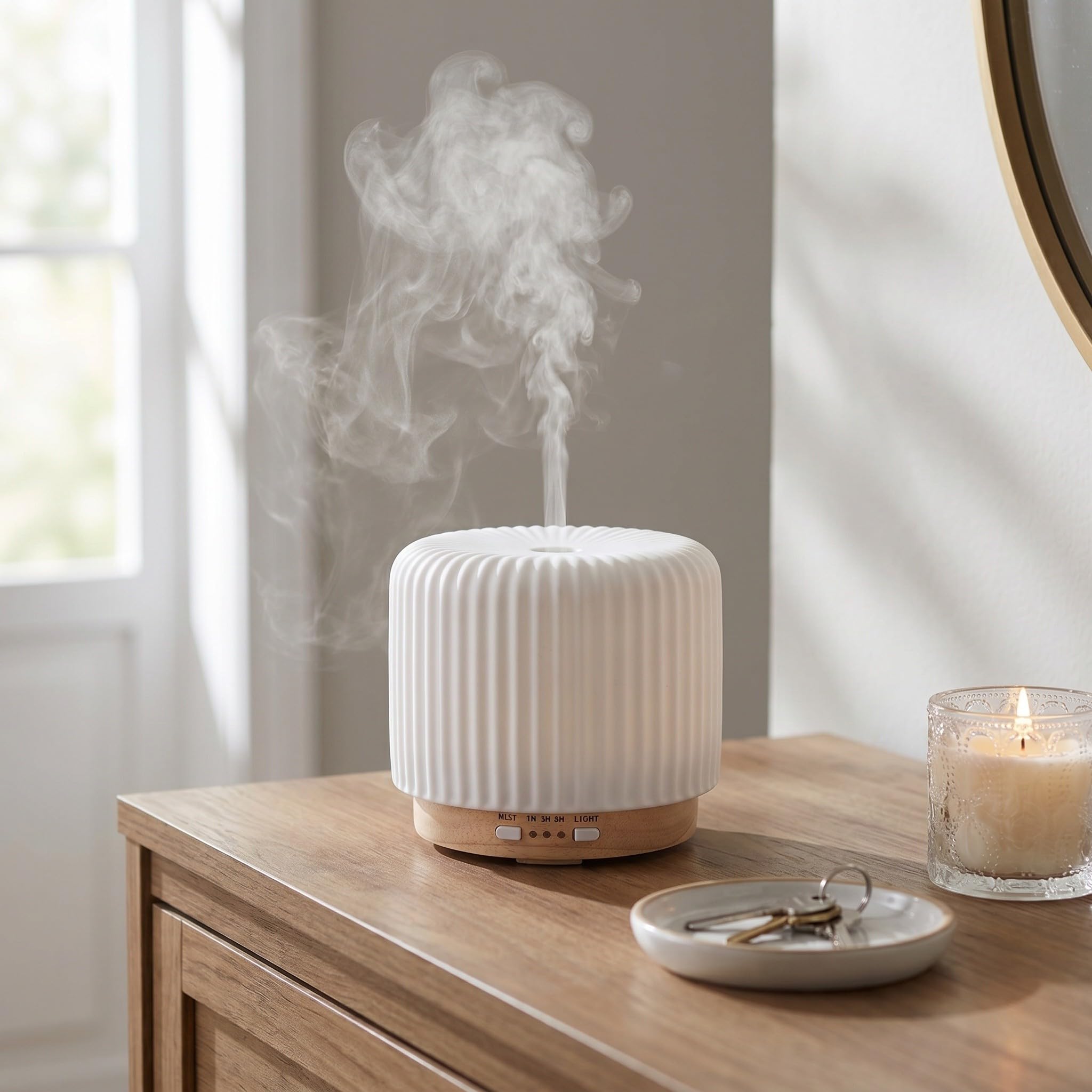 Zerodeko Diffusore di Oli Essenziali e Umidificatore in Materiale Ceramico e Legno da 220ml con Tecnologia di Nebulizzazione Silenziosa per Casa e Soggiorno