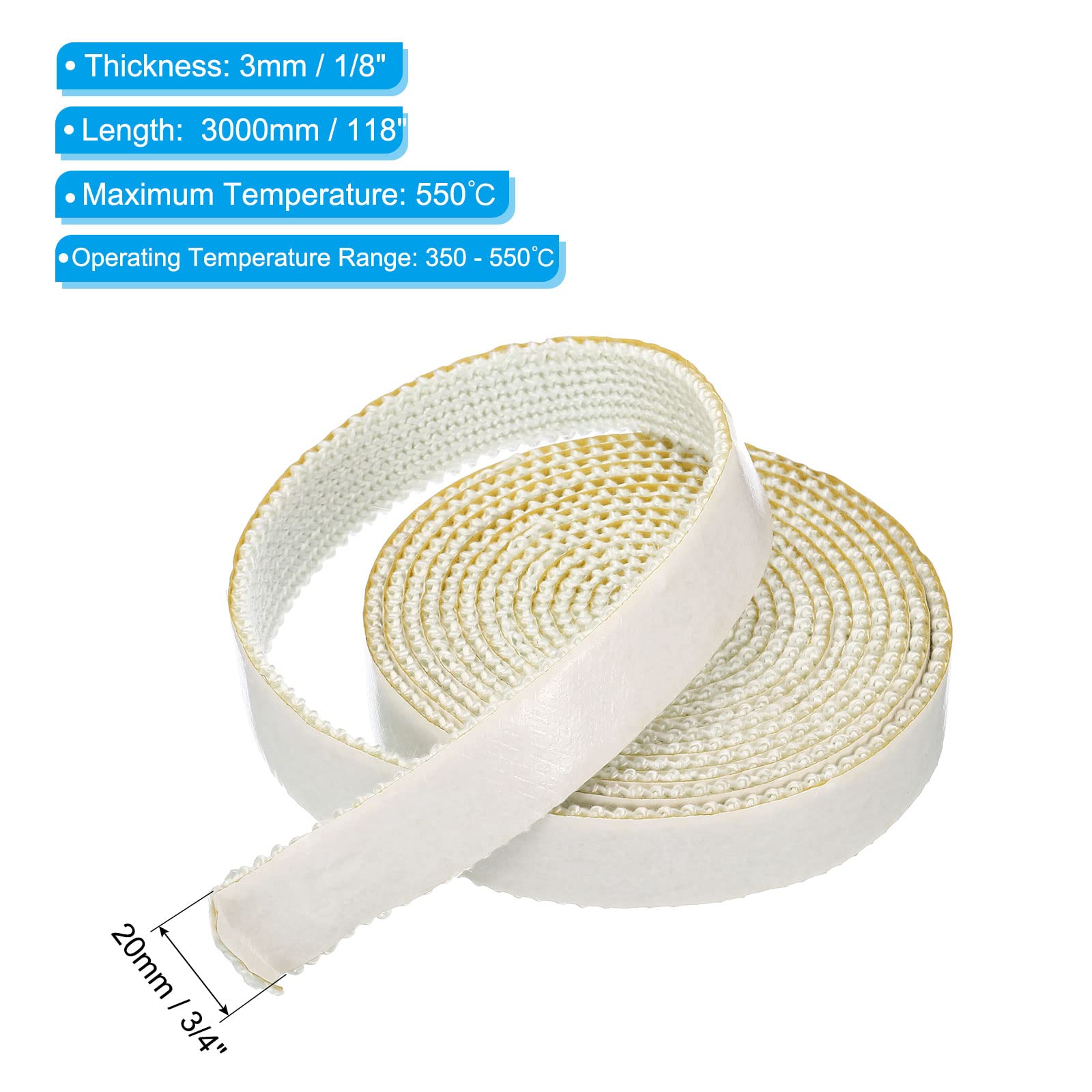 Guarnizione for stufa a legna in fibra di vetro resistente alle alte temperature - Corda di tenuta autoadesiva for porta del camino - Bianca(3/4inx1/8inx118in)