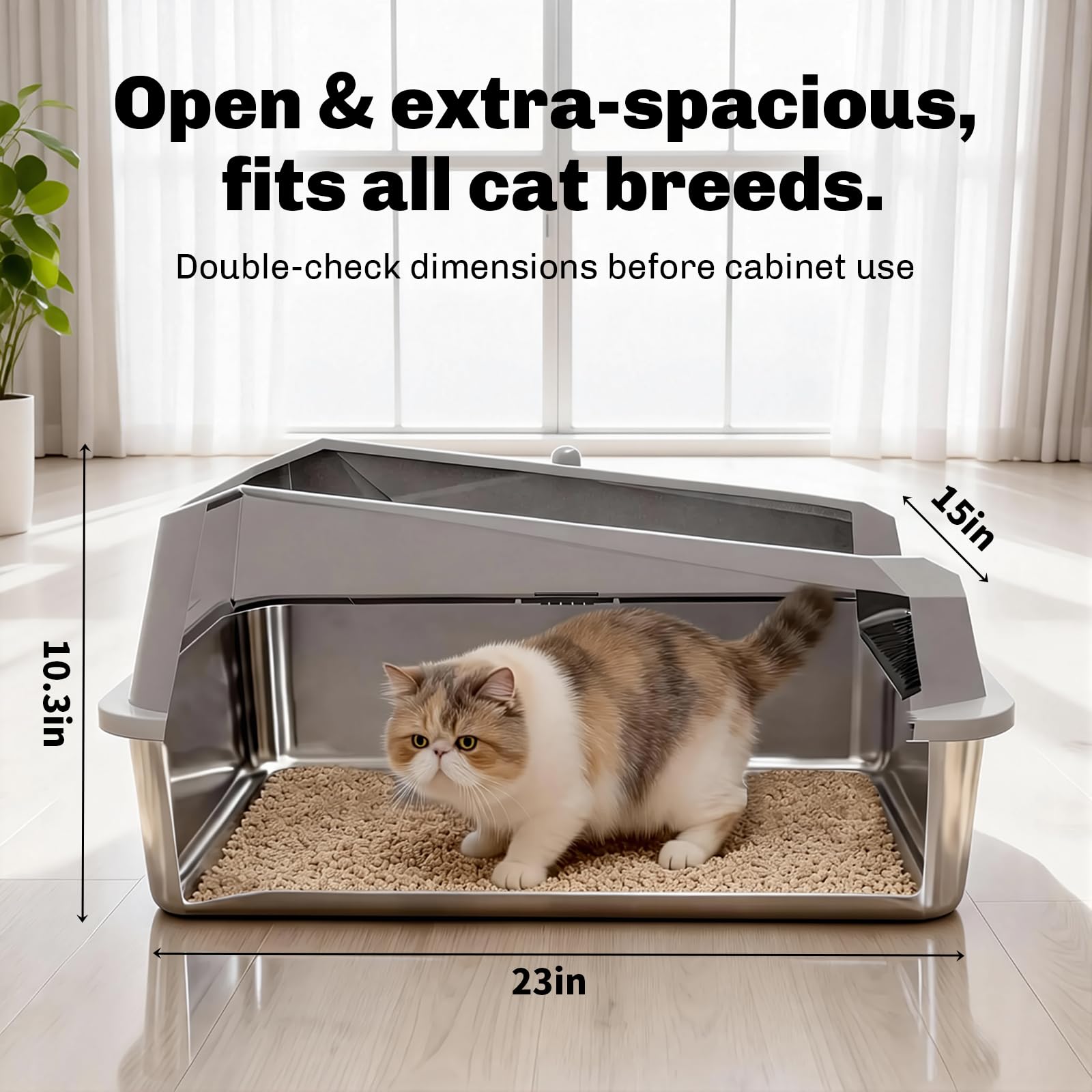 KYKY Tescat 2 Pack Stainless Steel Litter Box with Lid, XL Metal Litter Box with High Sides, Extra Large Litter Boxes for Big Cats and Multiple Cats, Leak-Proof, Rust-Proof, Non-Sticky and Easy Clean - image 6