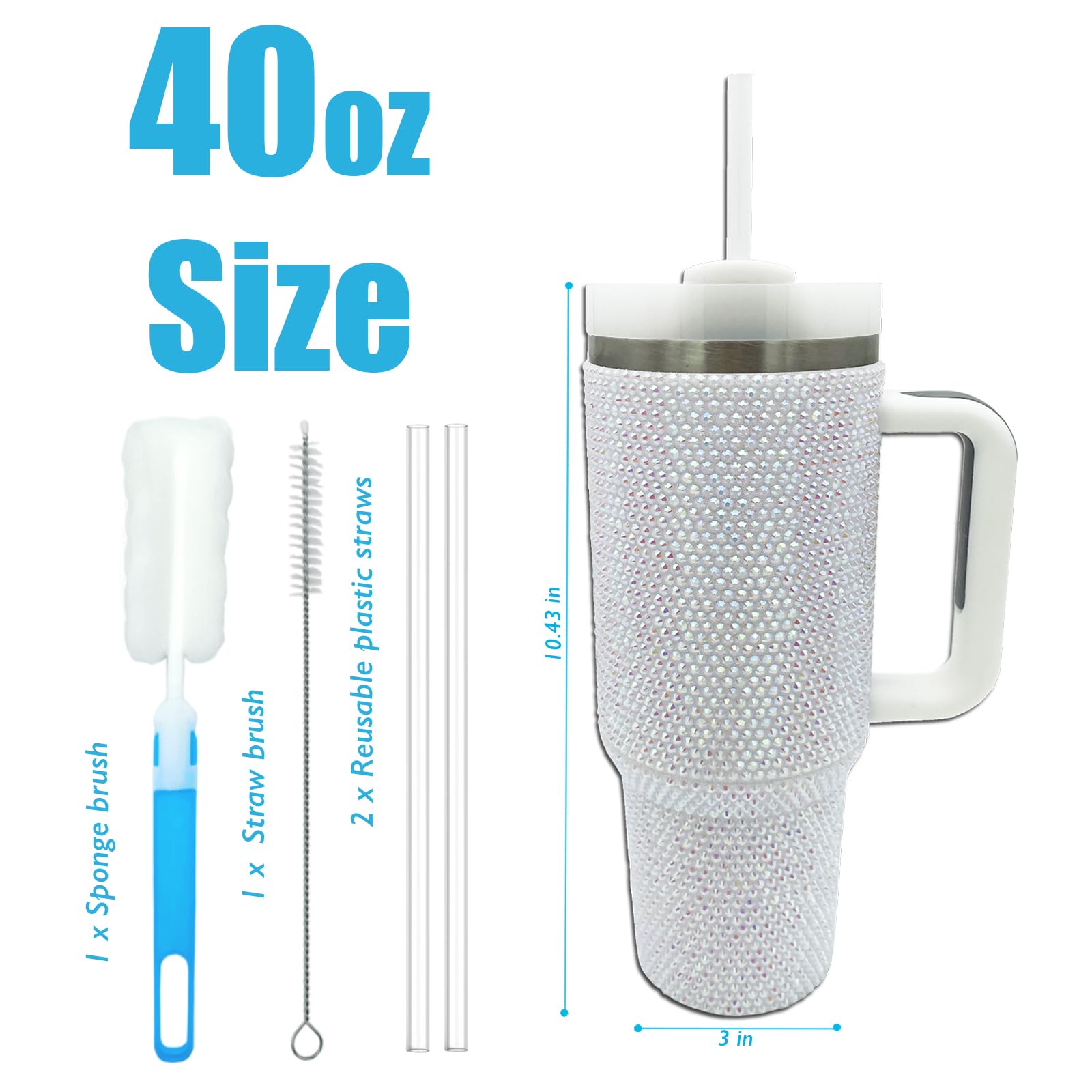 Dyshuai 40 Oz Bling Tumbler With Handle, Rhinestone Large Tumbler With Lid, Shiny