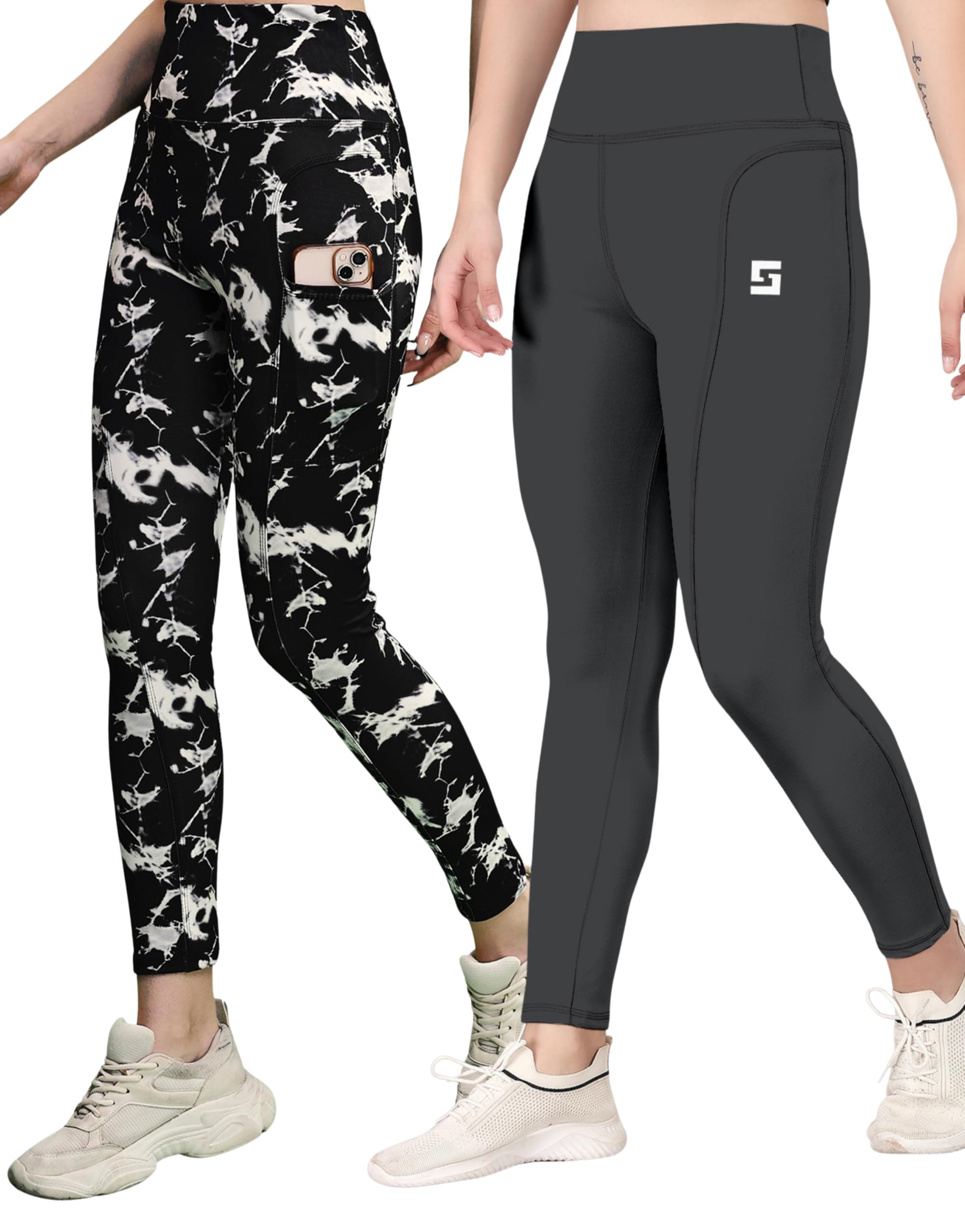 poojaran saree Women’s High Waist Gym Pant Pack of 2 – Printed & Solid Combo | Tummy Control Stretchable Workout Leggings for Yoga, Running, Gym & Casual-picture-47