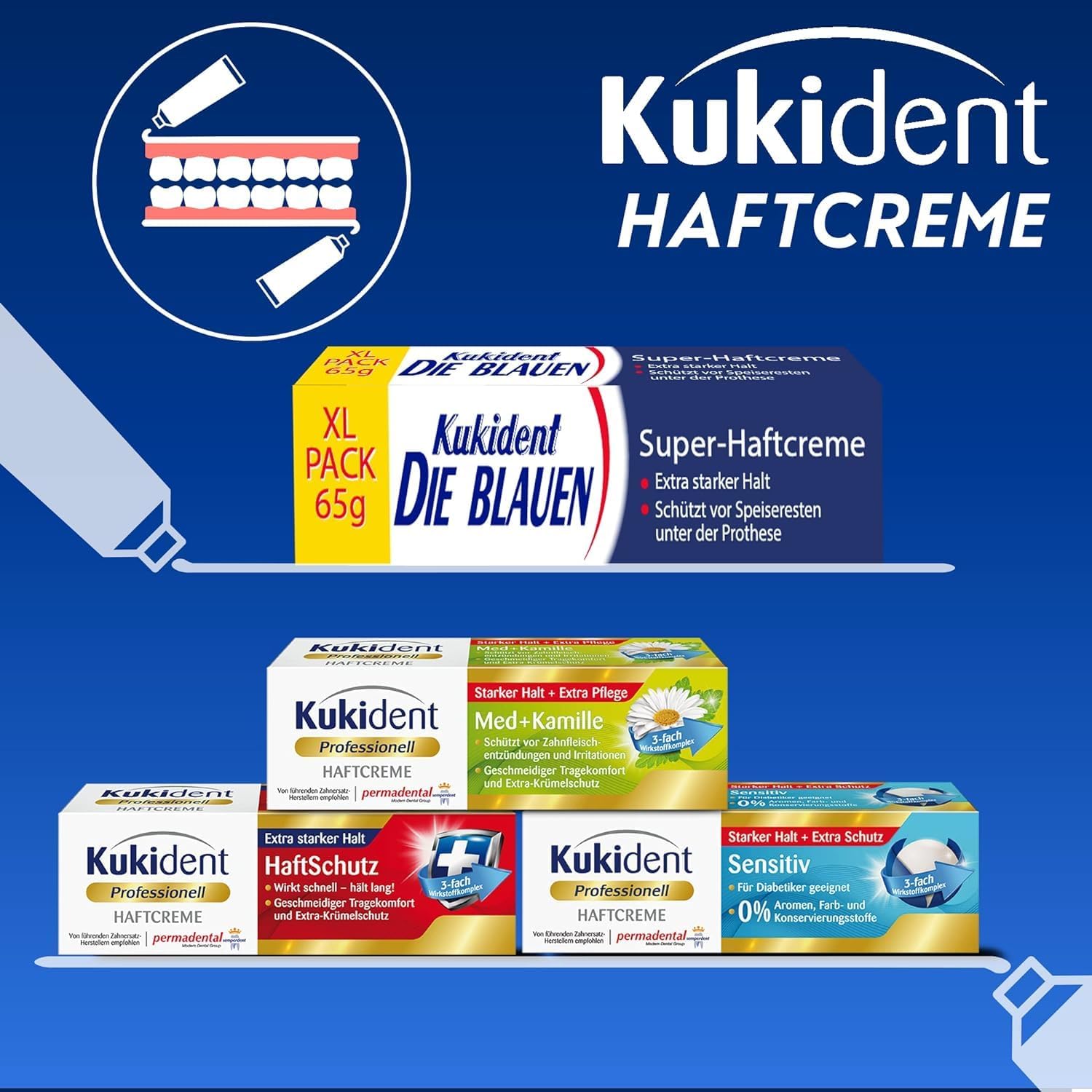 Kukident Aktiv Plus compresse detergenti - pastiglie per la pulizia di protesi, protesi dentarie e dentatura - 12 x 33 compresse
