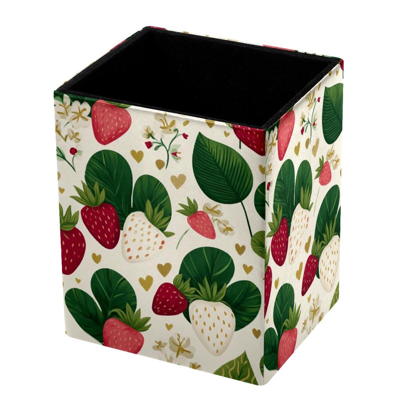 VAPOKF Pencil Holders for Desk, Strawberry Printed Pen Holders Pen Pot Makeup Brushes Storage Desktop Stationery Supplies Organiser for Home Office