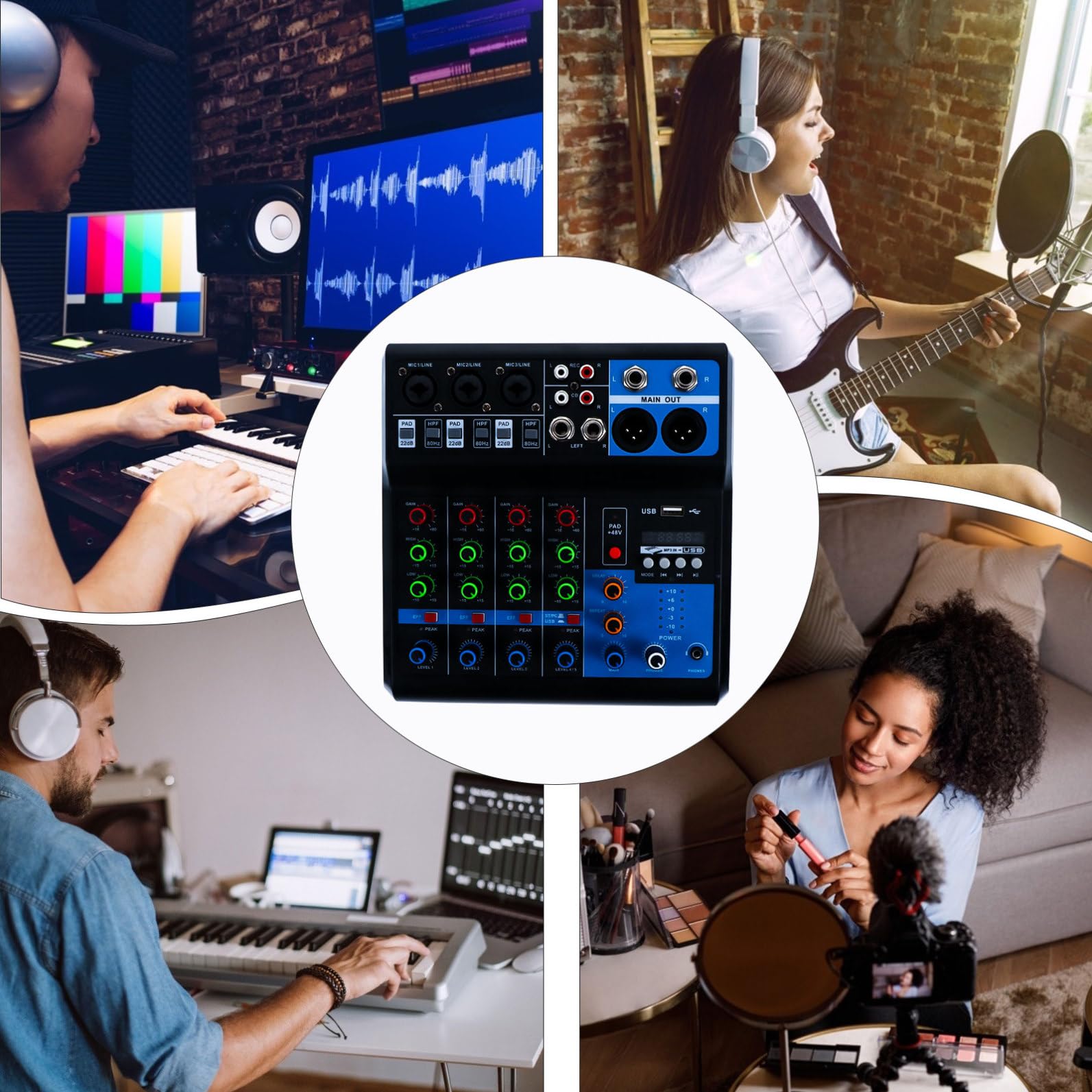 Consola de Mezclas Inalámbrica de 5 Canales Negro Abs | Usb, Procesamiento de Voz y Mezcla de Sonido, para Entrada de Línea y Computadora, Incluye Cable USB