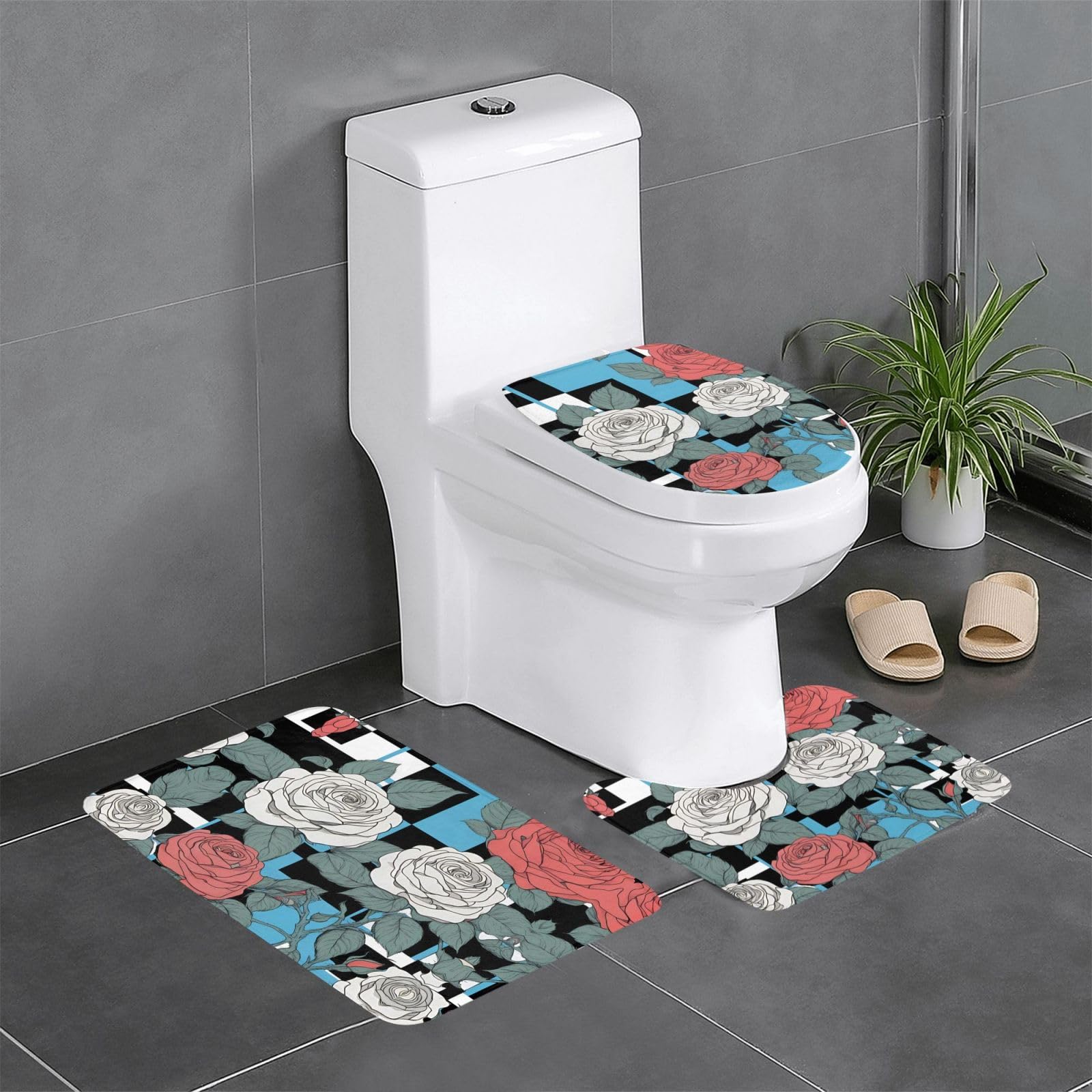 Tapis de salle de bain à motifs de roses WHJSSF lavables et durables 61x40