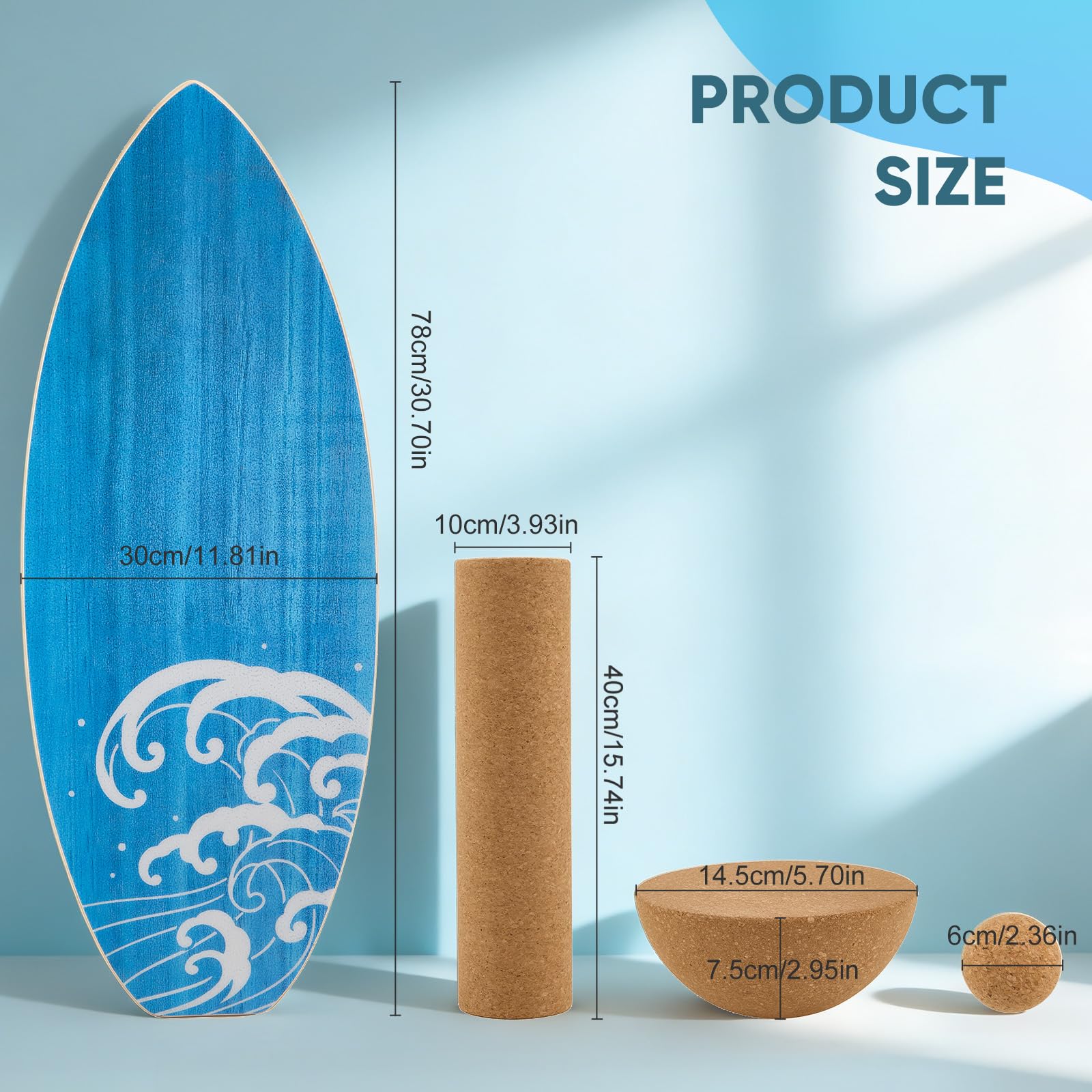 Surf Balance Board Trainer, Balanceboards Holz für Erwachsene Surf Core-Training, Fitness, Indoor Surfboard und Gleichgewichtsboard mit RolleHalbkugel und Balance Ball für Kinder Erwachsene