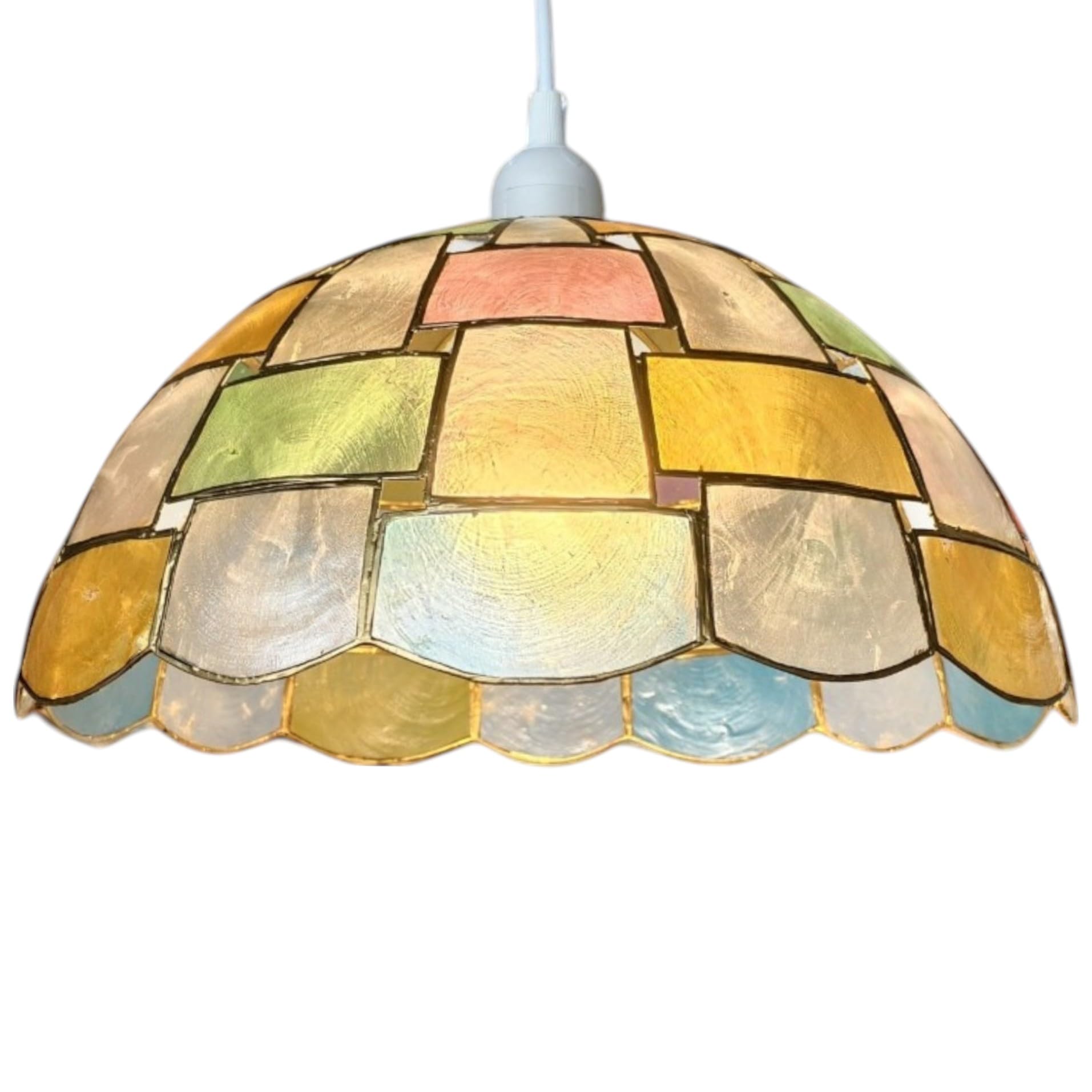 Capiz Shell Pendant Lampshade – Handcrafted Floral Ceiling Light Shade, 30cm, Vintage Style, Red and Green Design for Living Room, Bedroom, Dining Room (S15)