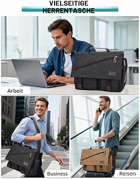 Mens Messenger Bag15.6 Inch Water Resistant Canvas Satchel Casual Laptop Shoulder Bag Briefcase Crossbody Daybag Vintage Bookbag by RAVUO Black
