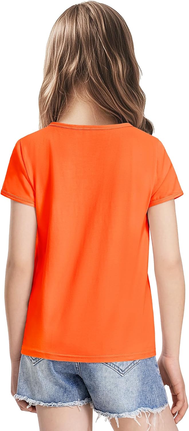 Girls Short Sleeve Shirts Cotton Crew Neck T-Shirt Kids Plain Tees Tops image 4