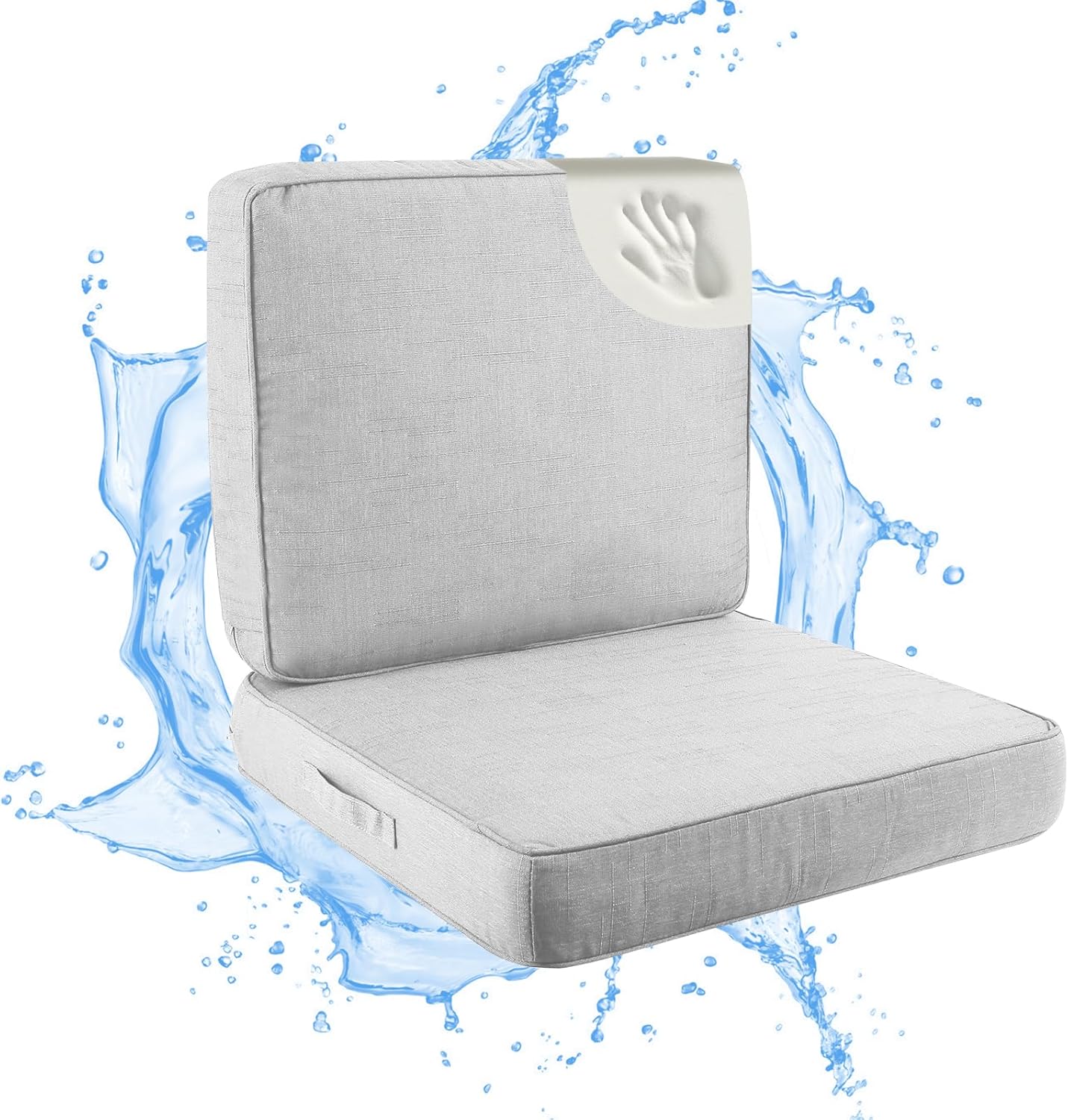 Outdoor Deep Seat Cushions Set, Waterproof & Fade Resistant Patio Furniture Cushions, Deep Seat Bottom and Memory Foam Back Cushion, Outdoor Chair Cushions for Chair and Couch 24x20x4 inch