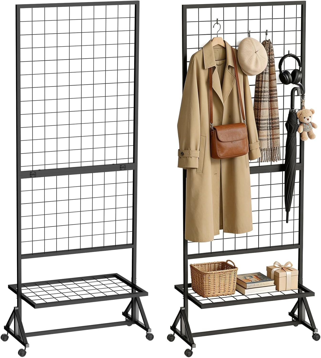 DEMEGA Grid Wall Panels, Display Rack on Wheels, for Retail Shop (2 pcs)