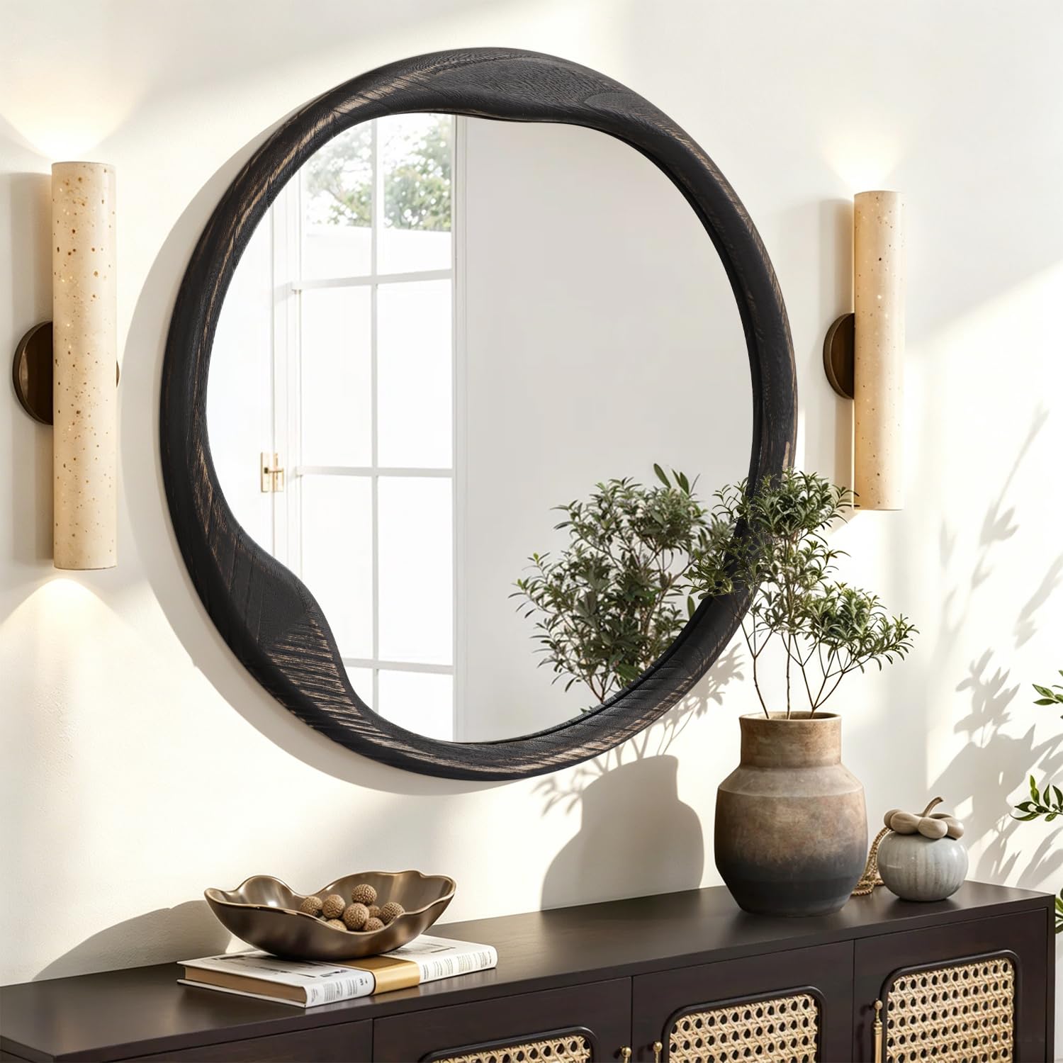AOAOPQ Wall Mirror Wash Black Frame Mounted Mirrors for Entryway Bedroom Round Mirrors for Wall Decor 50 cm Wash Black