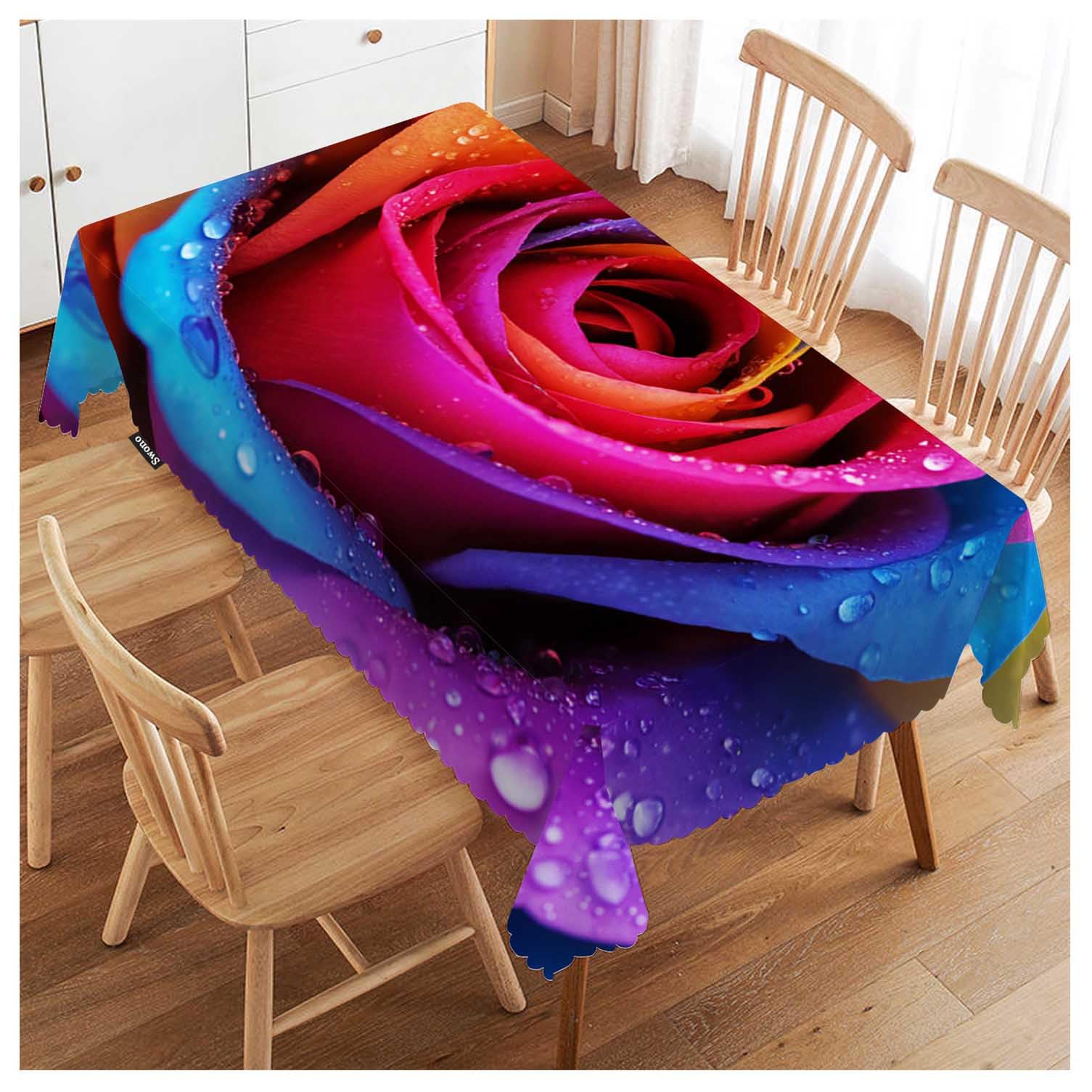 FJQWKLF Rose Table Cover Colorful Rose Flowers with Water Drops 50x72 Inch Table Cloth Kitchen Dinning Tablecloth for Rectangle Tables Buffet Parties Coffee BBQ Weddings