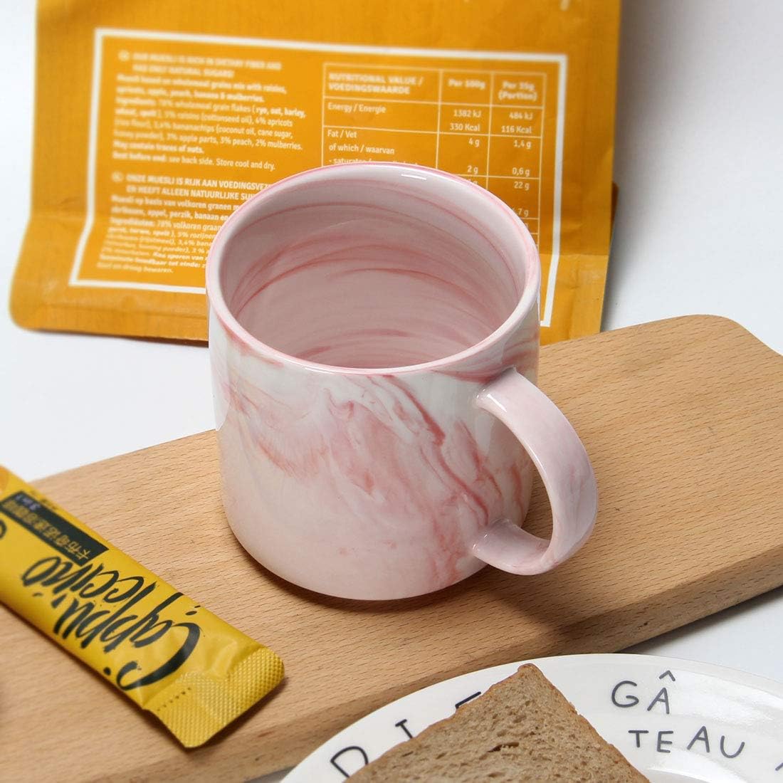 Smilatte 12 oz Stackable Coffee Mugs for Office, M101 Novelty Marble Ceramic Tea Cups for Boy Girl lover Women Men, Set of 4, Pink - Image 3