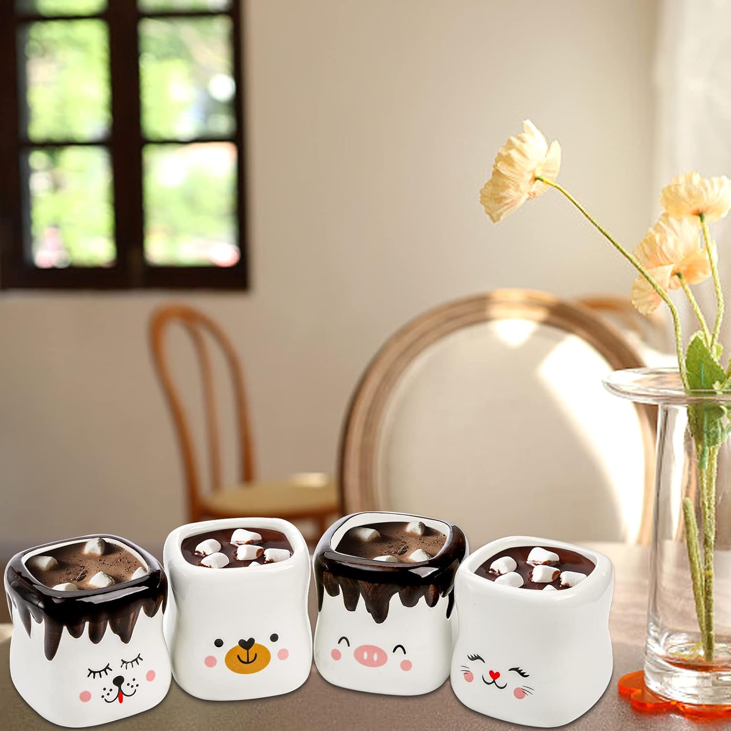Okllen 4 Pack Ceramic Hot Chocolate Mugs, Mother's Day Gift, 7 Oz Marshmallow Mugs Set Cute Coffee Mug Set, Funny Coffee Mug for Couple, Mother's Day, Anniversary, Wedding Gift, 4 Animal Styles - Image 7