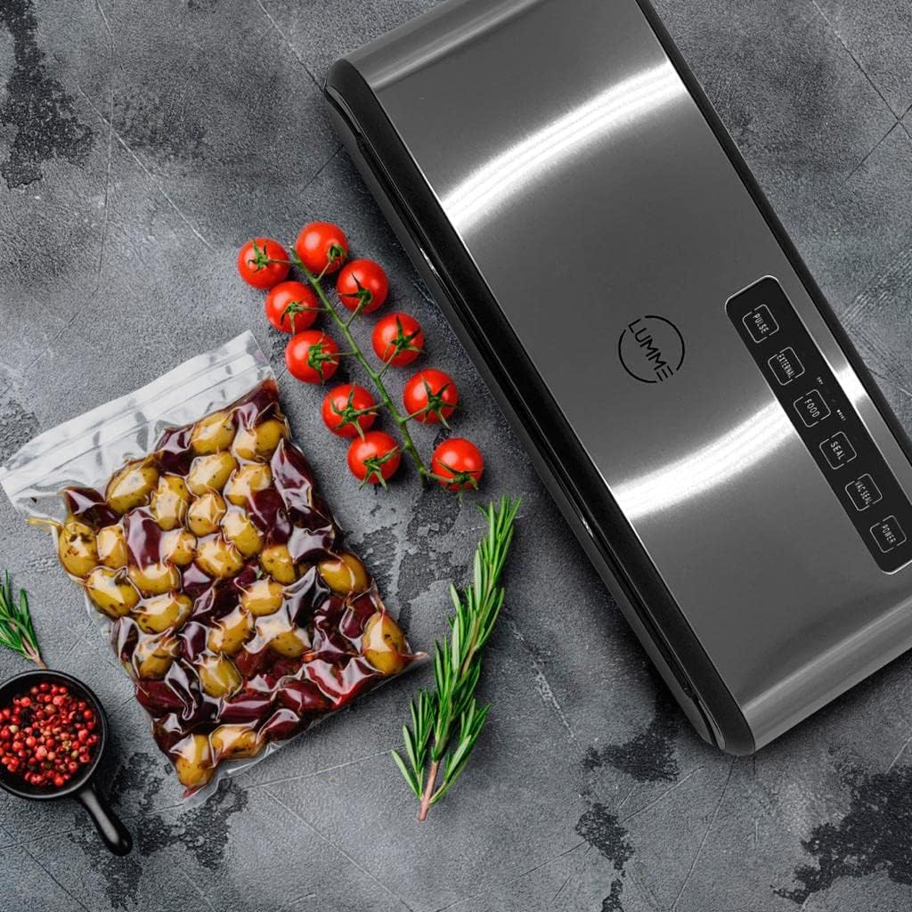 Lumme Vacuum Sealer Machine, 110W Suction Power, Bags Included, Compact One-Touch Automatic with External Vacuum System, Pulse mode, Dry Moist Fresh Modes for All Saving needs