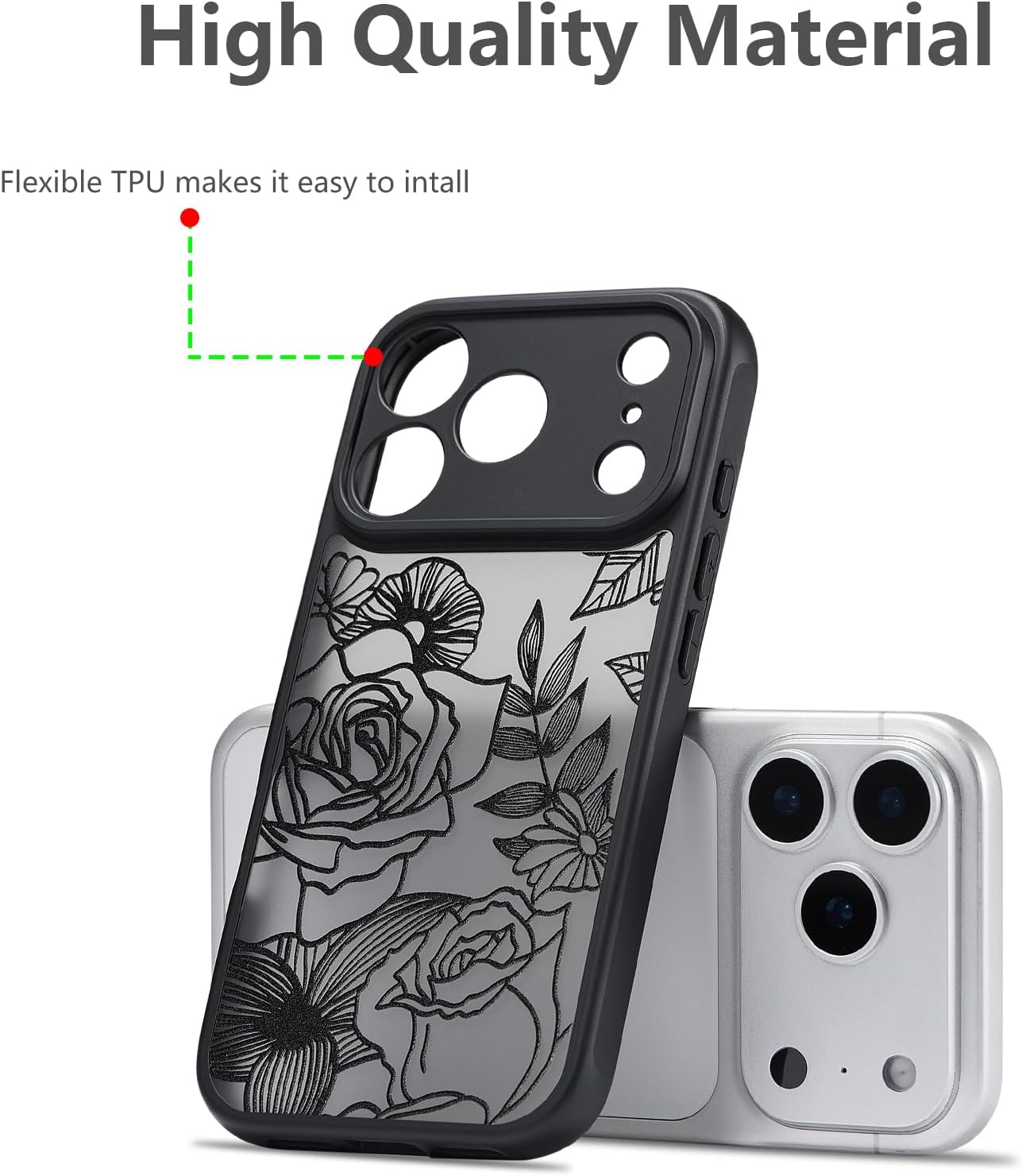 XIZYO for iPhone 17 Pro Max Case, Floral Rose Cute Phone Case for Women Girls Aesthetic Pattern Print Slim TPU Bumper Shockproof Protective Cover for iPhone 17 Pro Max 6.9 Inch, Black - Image 7