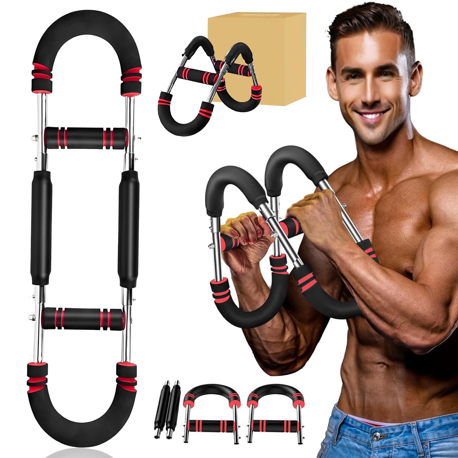 Twister arm Trainer, Adjustable Resistance (40-140 lbs) Chest Workout Equipment,Forearm Power Exercise bar , pectoralis spinalis Device, Portable