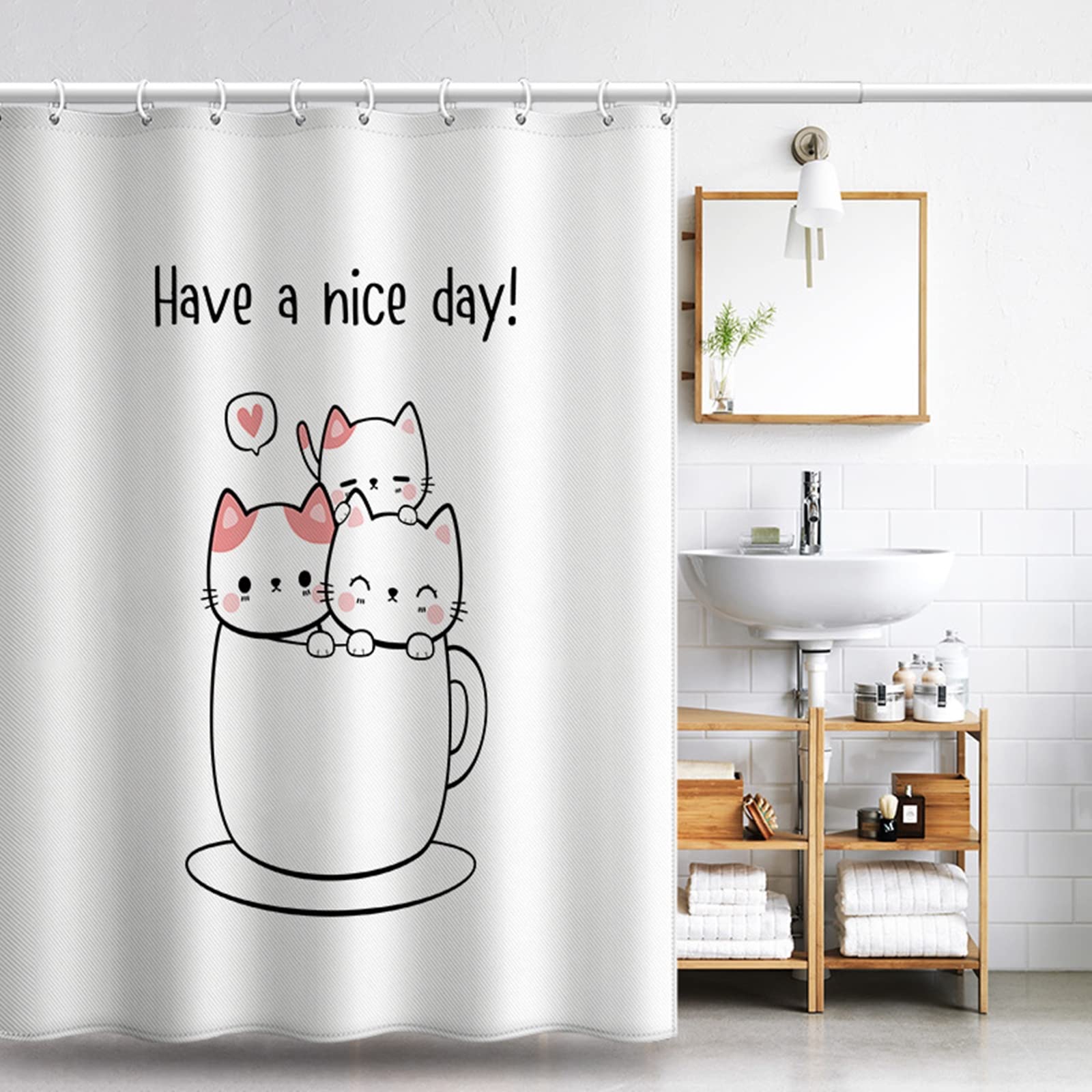 Rideau douche trois chatons salle de bain anti moisissure polyester 200x200