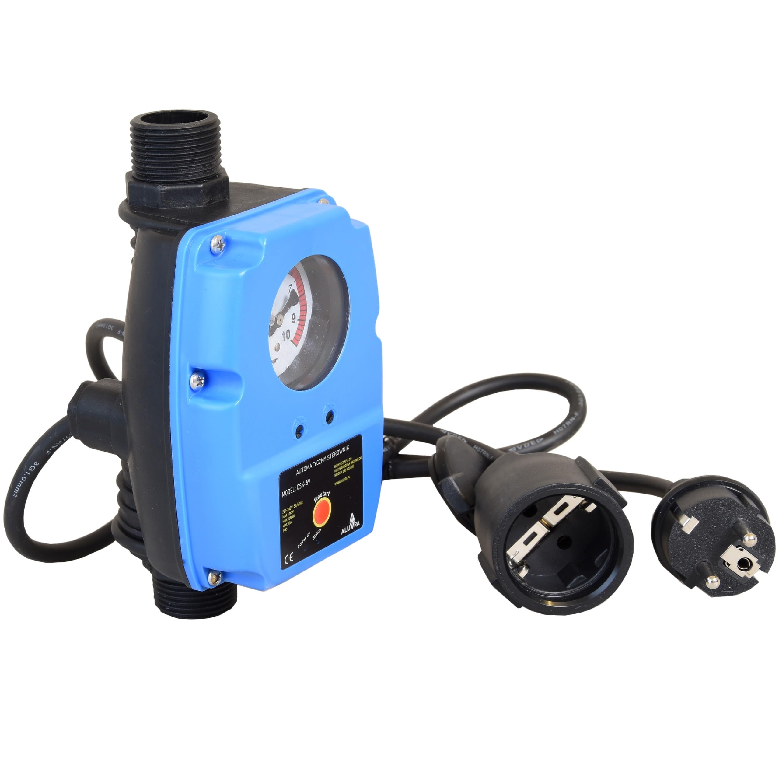 Pressostat CSK 59 – Interrupteur de pression automatique – Marche/arrêt réglable – Commande électronique – Pompe à eau & puits – Protection manque d’eau – Clapet anti-retour – Avec/sans réservoir
