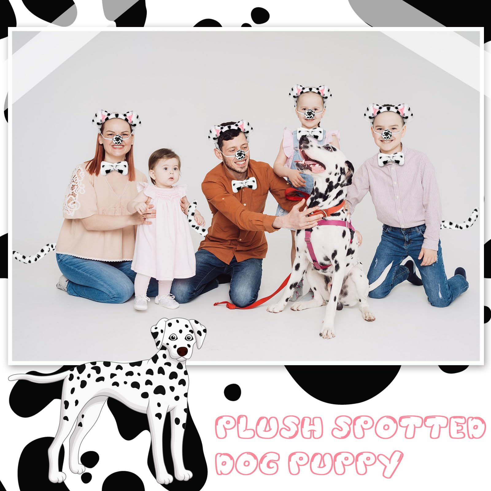 SATINIOR Costume de Chien Dalmatien avec Oreilles, Bandeau, Faux Nez, nœud Papillon, Queue de Chien pour Enfants et Adultes - Image 4