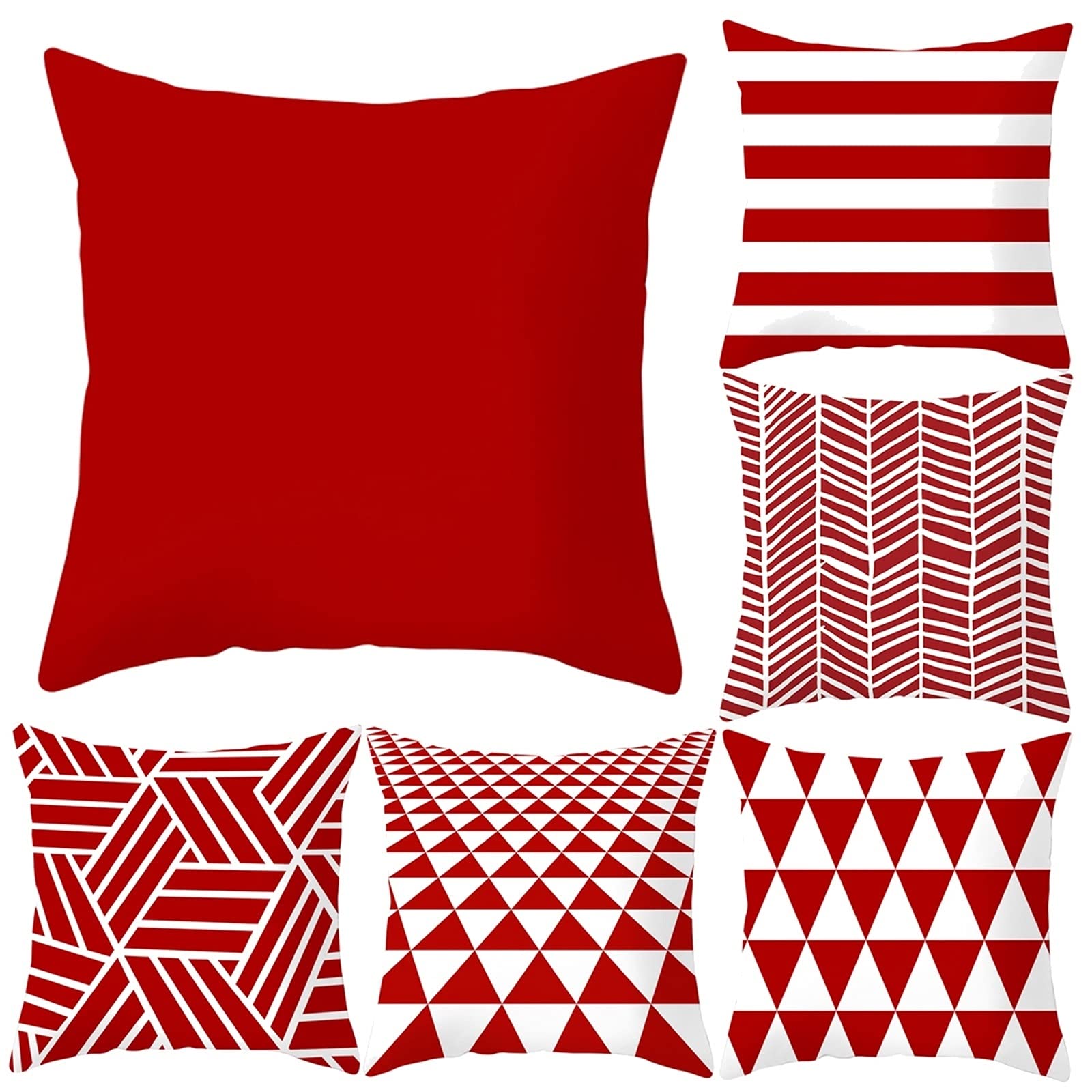 Federe per Cuscino, Fodere 45x45 Cuscini 6 Pezzi Federe Divani Rosso Bianco Striscia e Reticolo in Tinta Unita, Poliestere
