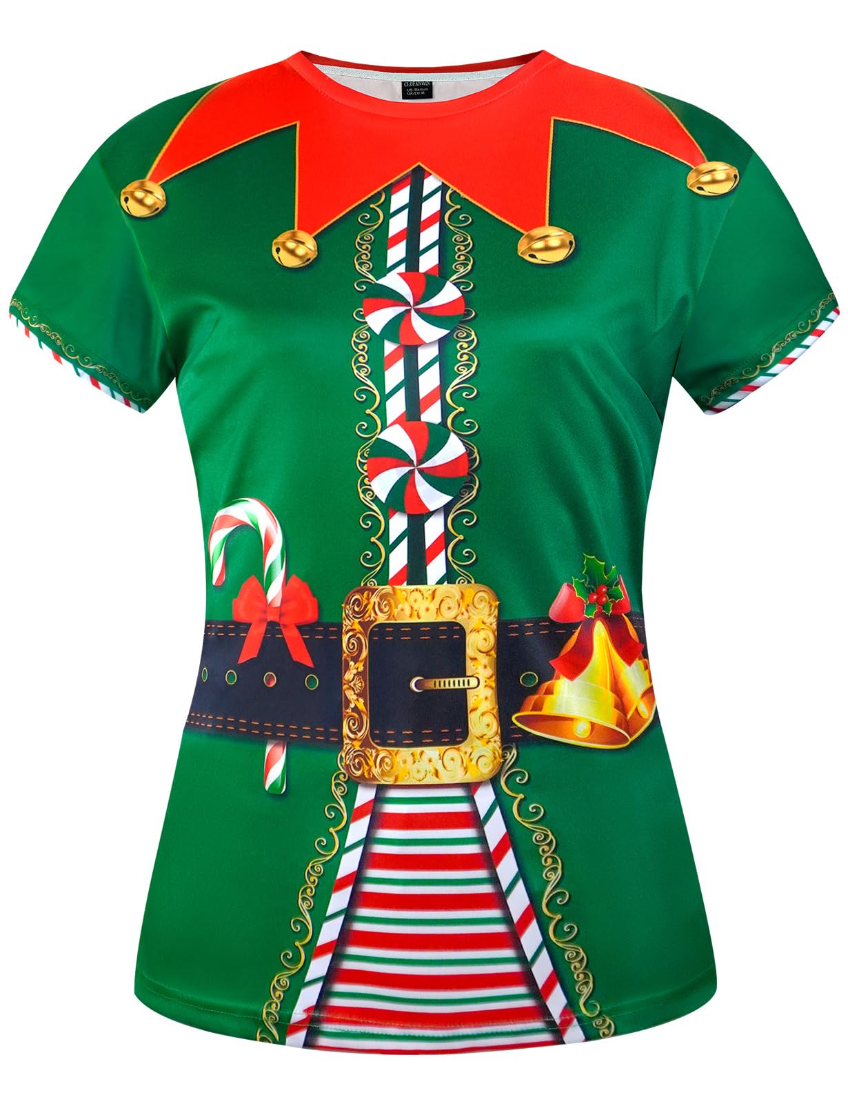 CLOFANWIN Women's Elf Costume Shirt Christmas Outfit T-Shirts