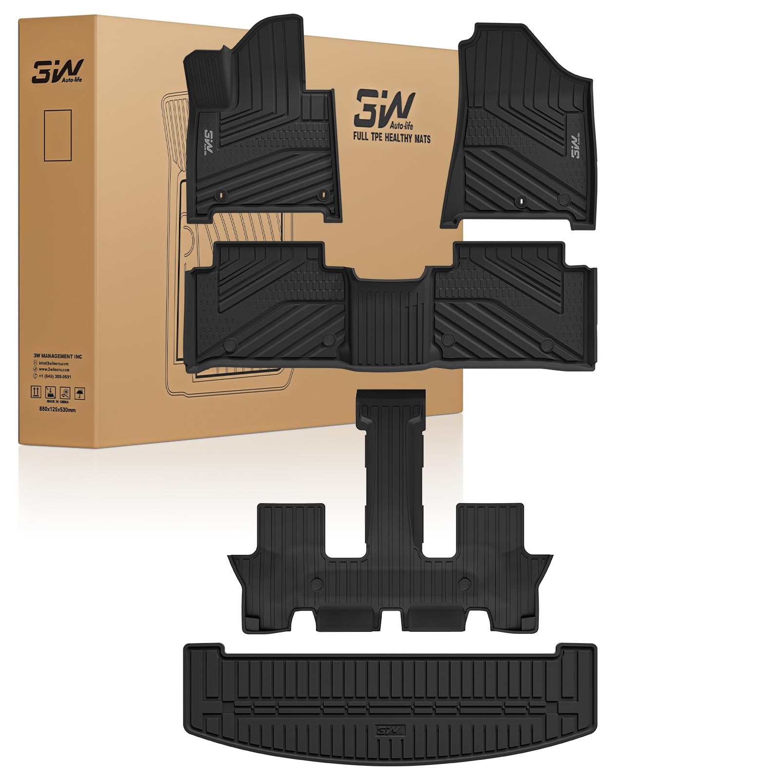 3W Floor Mats Cargo Liner Fit for 2024 2025 2026 Hyundai Santa Fe Not for Hybrid 6 Seats