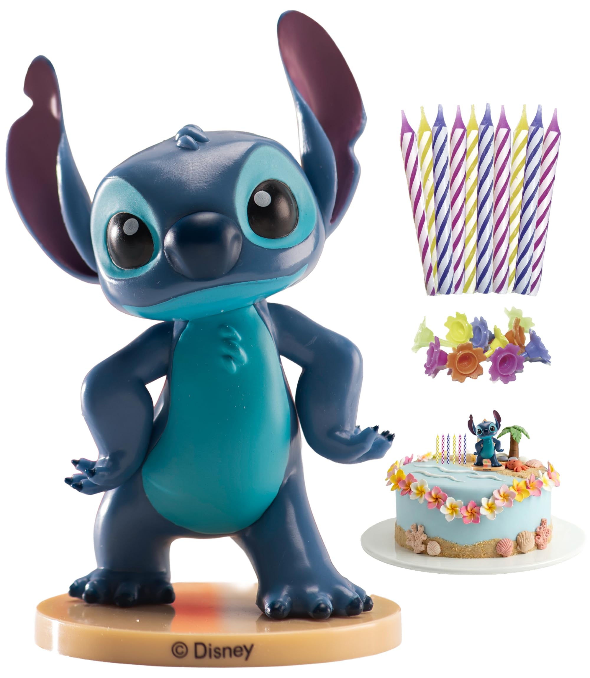dekora – Stitch Cake Topper Set with 10 Birthday Candles, Stitch Birthday Decorations for Kids, Disney Cake Decoration for Birthday Cakes, Safe for Food Contact