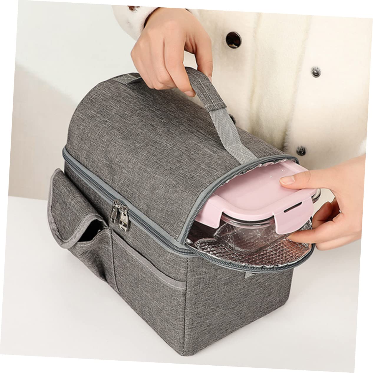 TOPBATHY Collation Portable Isolée En Coton Perlé En Aluminium Tissé 3 Pièces Pour Conserver La Fraîcheur