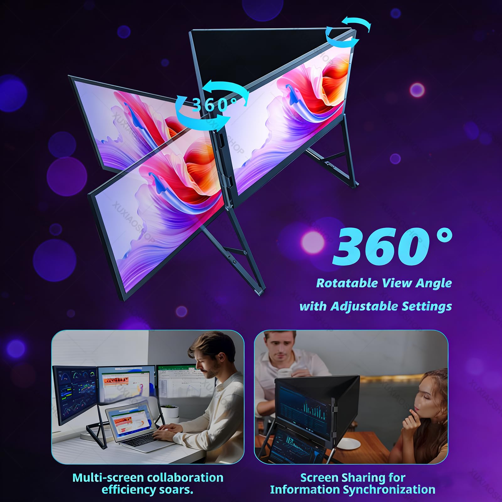 15,6-calowy przenośny potrójny monitor do laptopa, technologia 1080p Fhd HDR i częstotliwość odświeżania 60 Hz, trzy niezależne ekrany obsługujące jednoczesne zadania