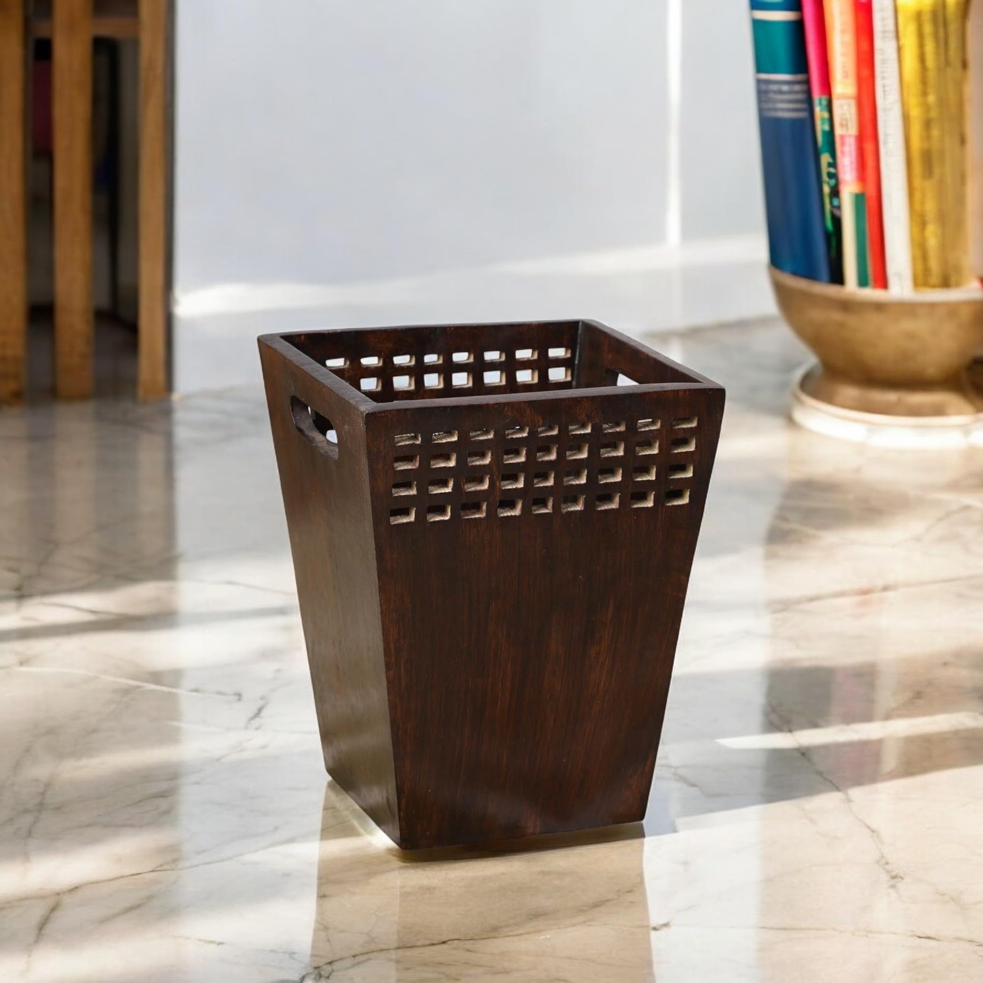 THE URBAN STORE Paper Bin, Dust Bin, Trash Can Wooden Walnut Color 12" x 8" Pack Of One Modern Style Elegantly Floral Hand Crafted For Home And Office TUSDB08-image-45