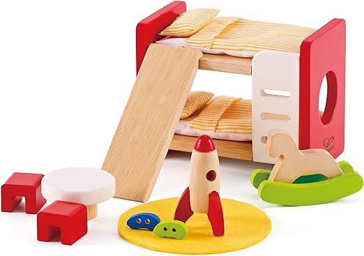 Hape Wooden Doll House Furniture Children's Room with Accessories| 1:12 Scales Miniature Dollhouse Furniture