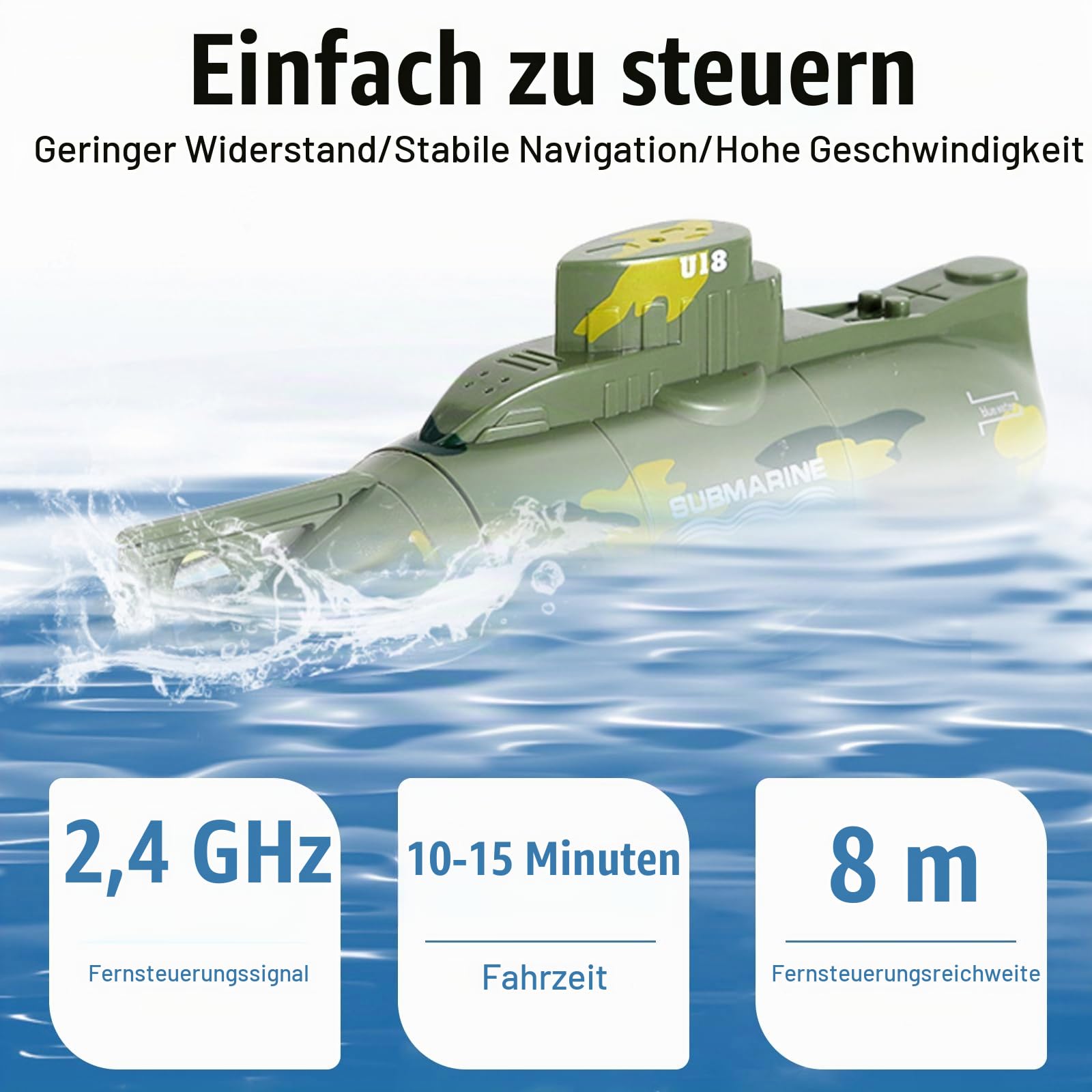 Mini Ferngesteuerte U-Boot Spielzeug, 6 Kanal RC Boote mit LED Leuchten | 2.4GHZ Fernbedienung Tauchboot Modell, Elektrisches Unterwasserschiff Geburtstagsgeschenk für Kinder ab 6 Jahren (Grün)