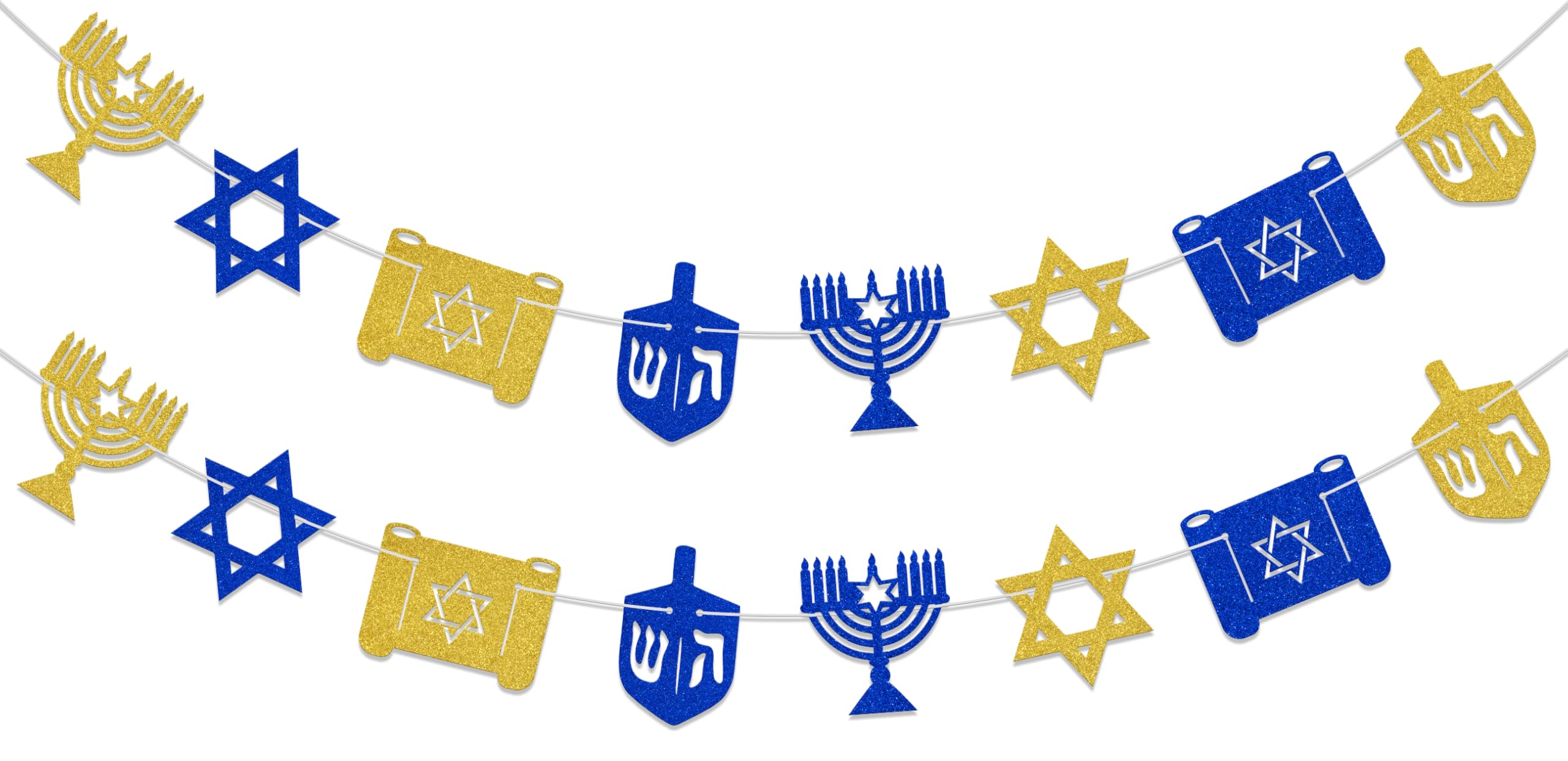 Happy Hanukkah Banner Jewish Festival Party Decoration Chanukah Festival Party Decoration Celebrate Blue Gold Glitter