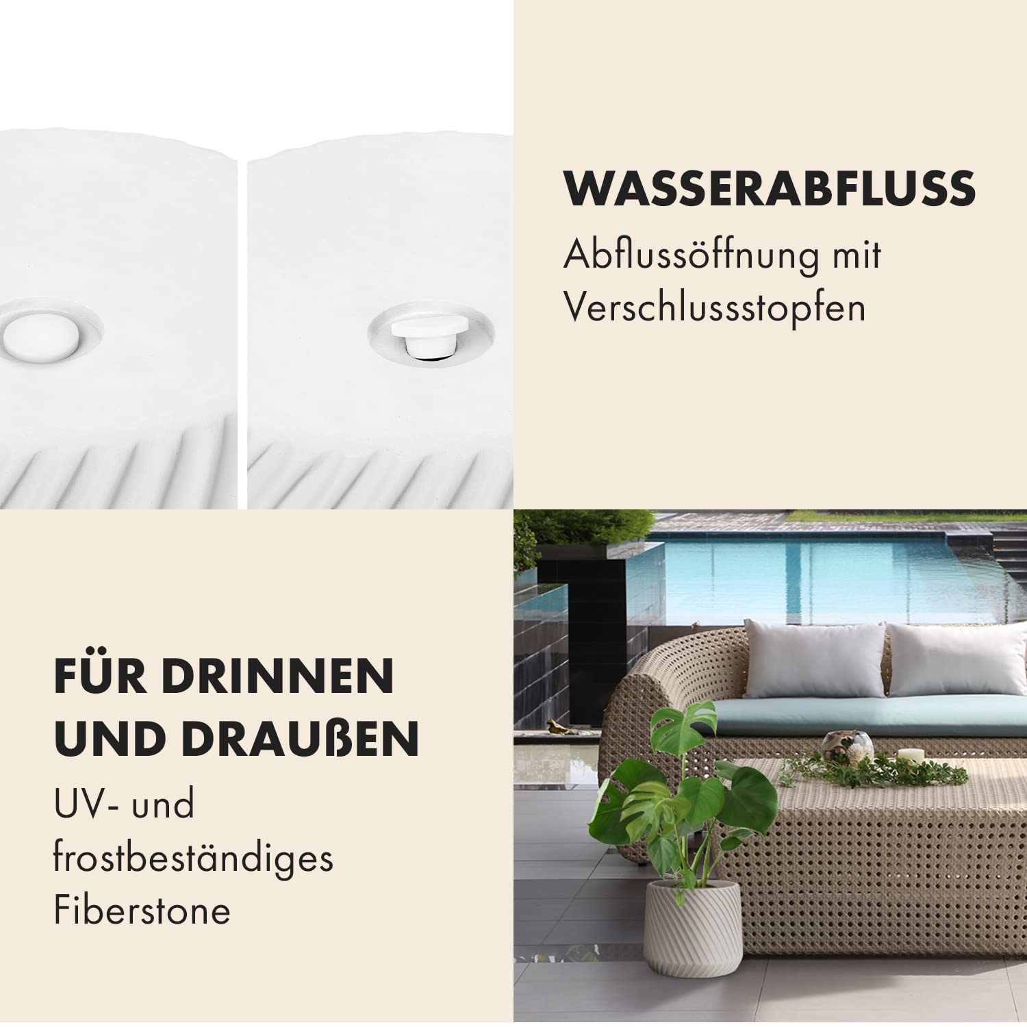 Fox & Fern Weiße Pflanzgefäße für Zimmerpflanzen (2er-Set) – Premium-3D-Textur, Polystein, 20,3 cm und 25,4 cm, moderne weiße Blumentöpfe für drinnen und draußen, glatte Innenseite, leicht