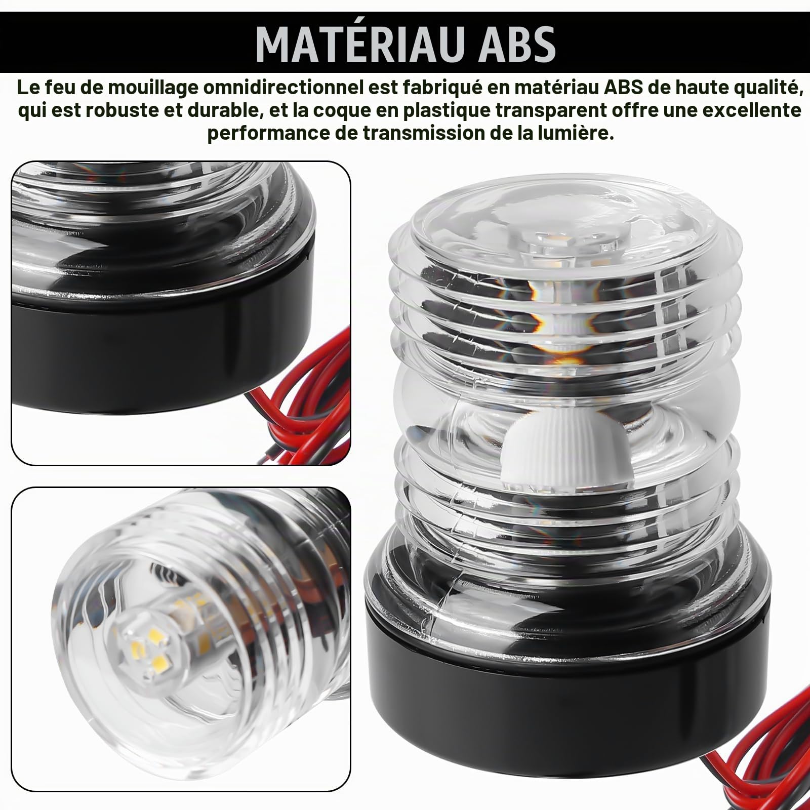 GBKDQQ Feu de mouillage marin, feu de navigation LED 12-24 V pour bateaux et yachts, éclairage à 360°, étanche IP66, feu de signalisation, lumière blanche