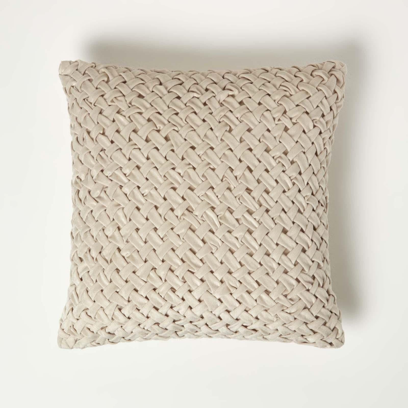 Homescapes Cream Sofia Pleated Velvet Cushion In | Size: 45Cm X 45Cm