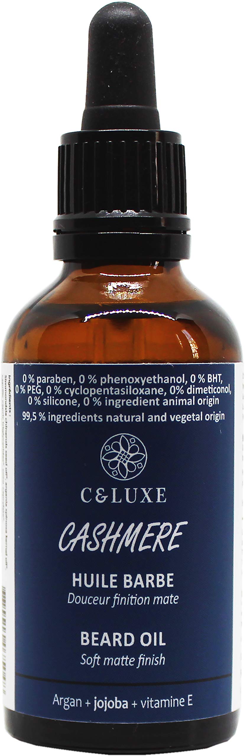 CELUXECashmere Smoothing Beard Oil for Men, with Natural Oils, argan, jojoba Vitamin E, Softness, Nutrition, Growth, Natural Beard Care, 3.7 fl. oz