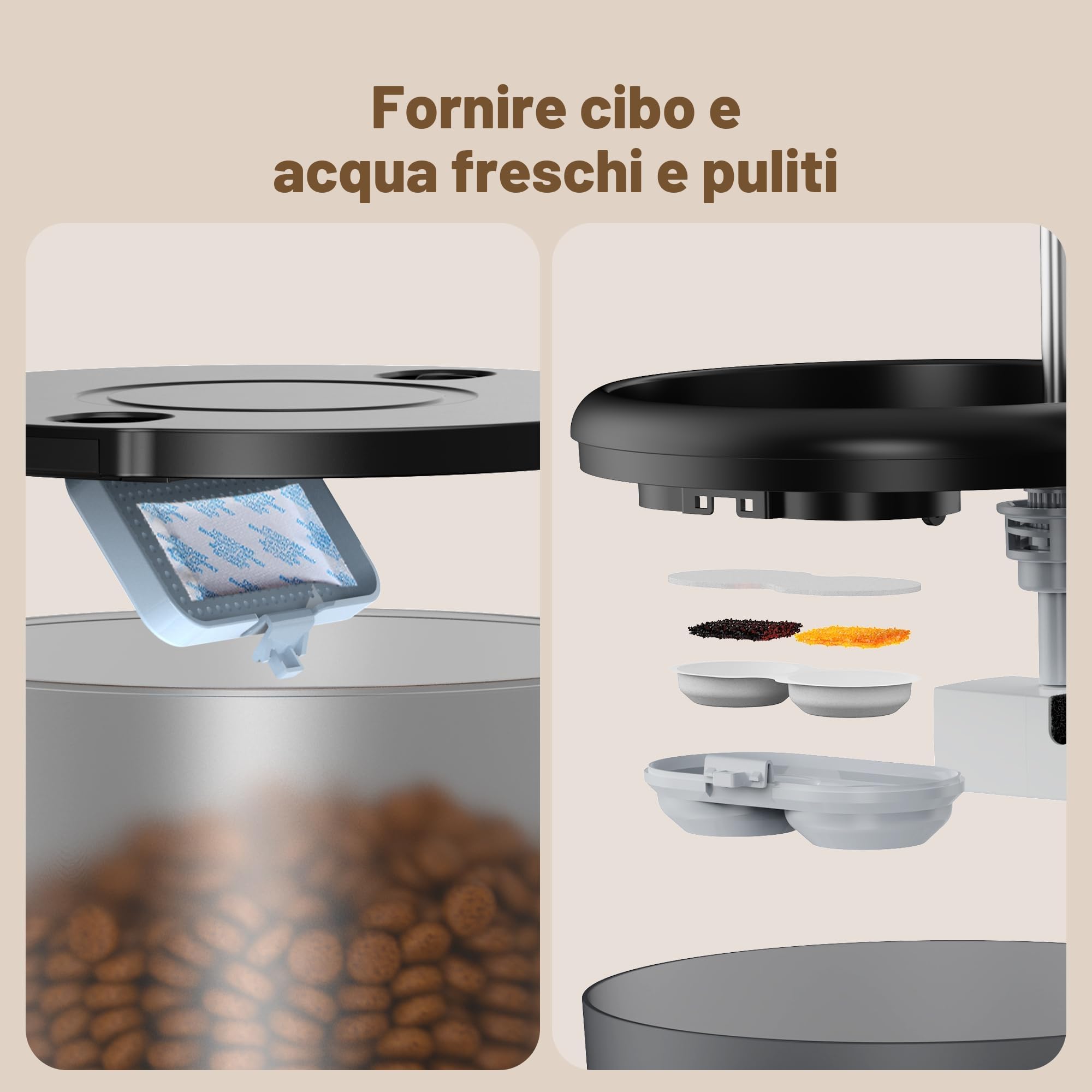 Distributore Automatico Cibo Gatti e Fontanella: Dispenser Cibo Gatto e Fontanella per Gatti - Mangiatoia Cani Timer Programmabile 1-6 Pasti - 3L Dosatore Crocchette e 2.4L Fontana Acqua Gatto 2 in 1