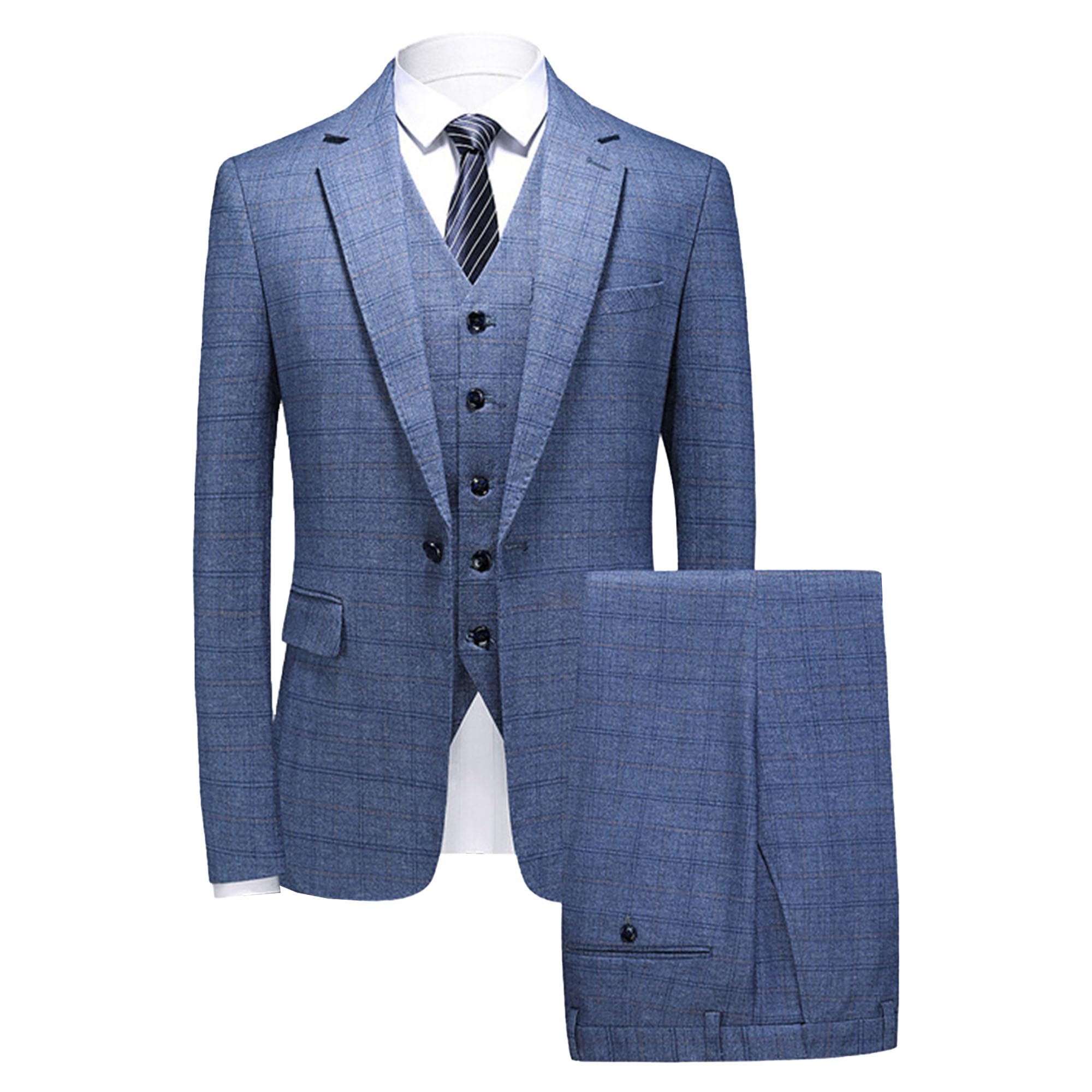 Herren Kariert 3 Stück Slim Fit Anzug Set Lässige Kerbe Kragen Bräutigam Tuxedo Anzug Formal Hochzeit Prom Blazer Weste Hose