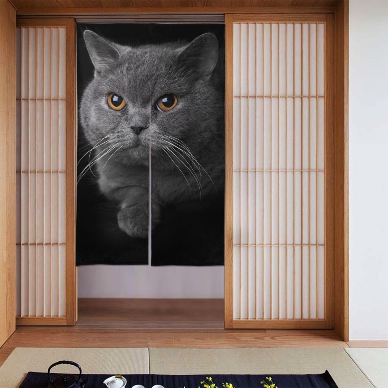 Amazon｜のれん 猫 猫柄 ねこ ブリティッシュショートヘア 洗える