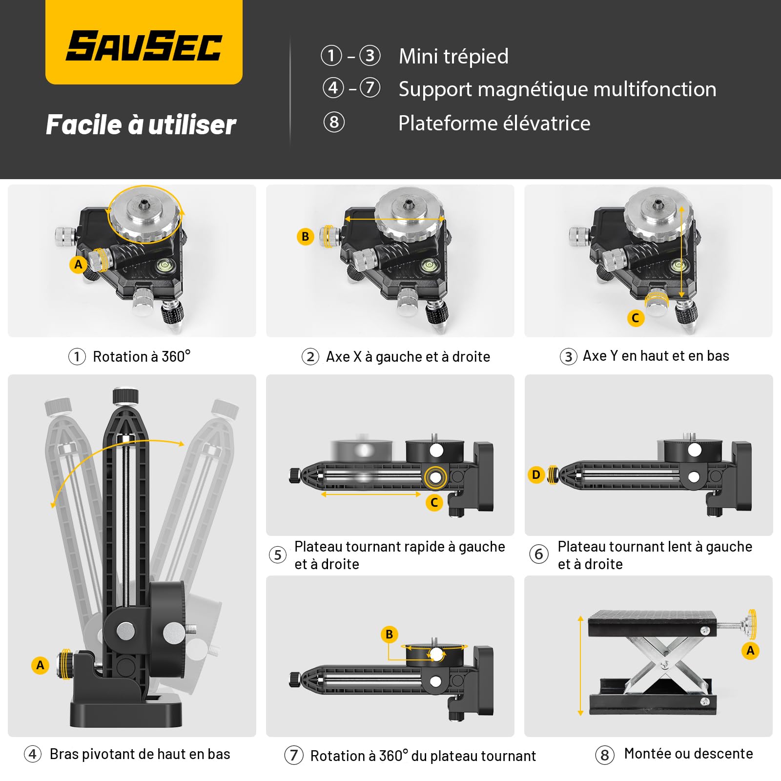 Niveau Laser Chantier Autonivelant 3x360°(jusqu'à 37 h), Niveau Laser Professionnel 3D 12 Fils, Lazer Niveaux 360 Autonivelant, Luminosité Réglable, Télécommande, Batterie Rechargeable