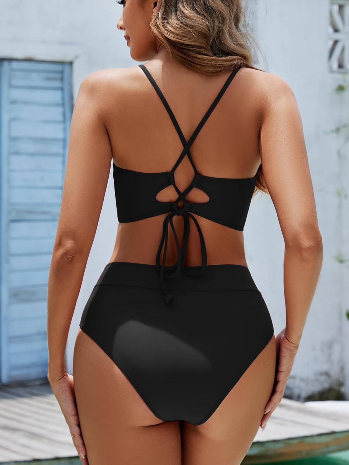 Women's High Waisted Bikini Set Two Piece Twist Knot Swimsuit Criss Cross Bathing Suit - Image 3